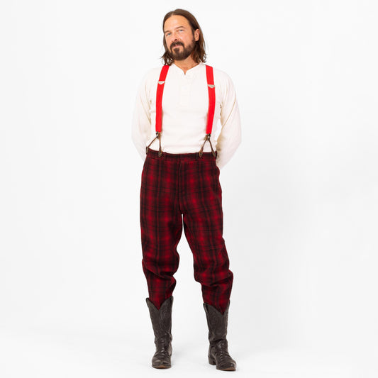 Vintage 40s 50s Woolrich Red & Black Plaid Wool Hunting Pants - Large, 38" Waist | Winter Outerwear Mackinaw High Waisted Suspender Pants