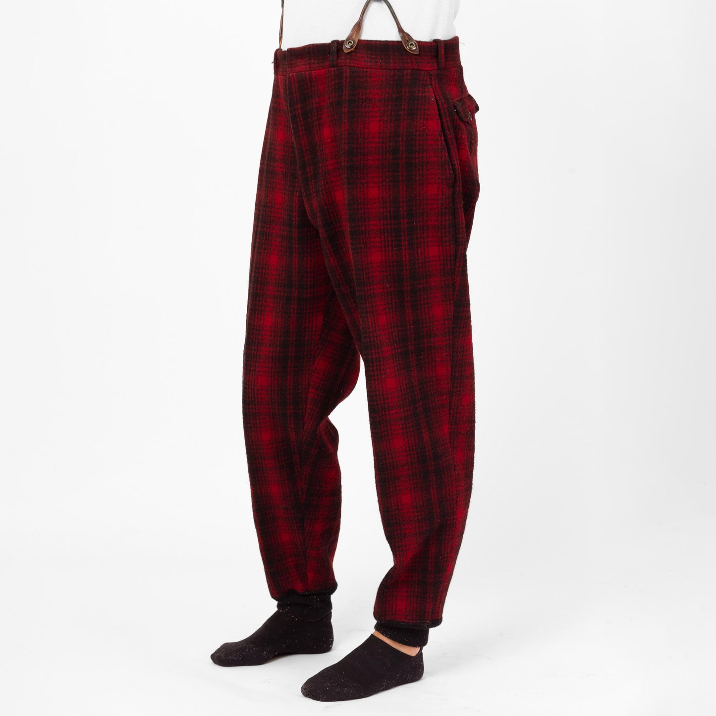 Vintage 40s 50s Woolrich Red & Black Plaid Wool Hunting Pants - Large, 38" Waist | Winter Outerwear Mackinaw High Waisted Suspender Pants