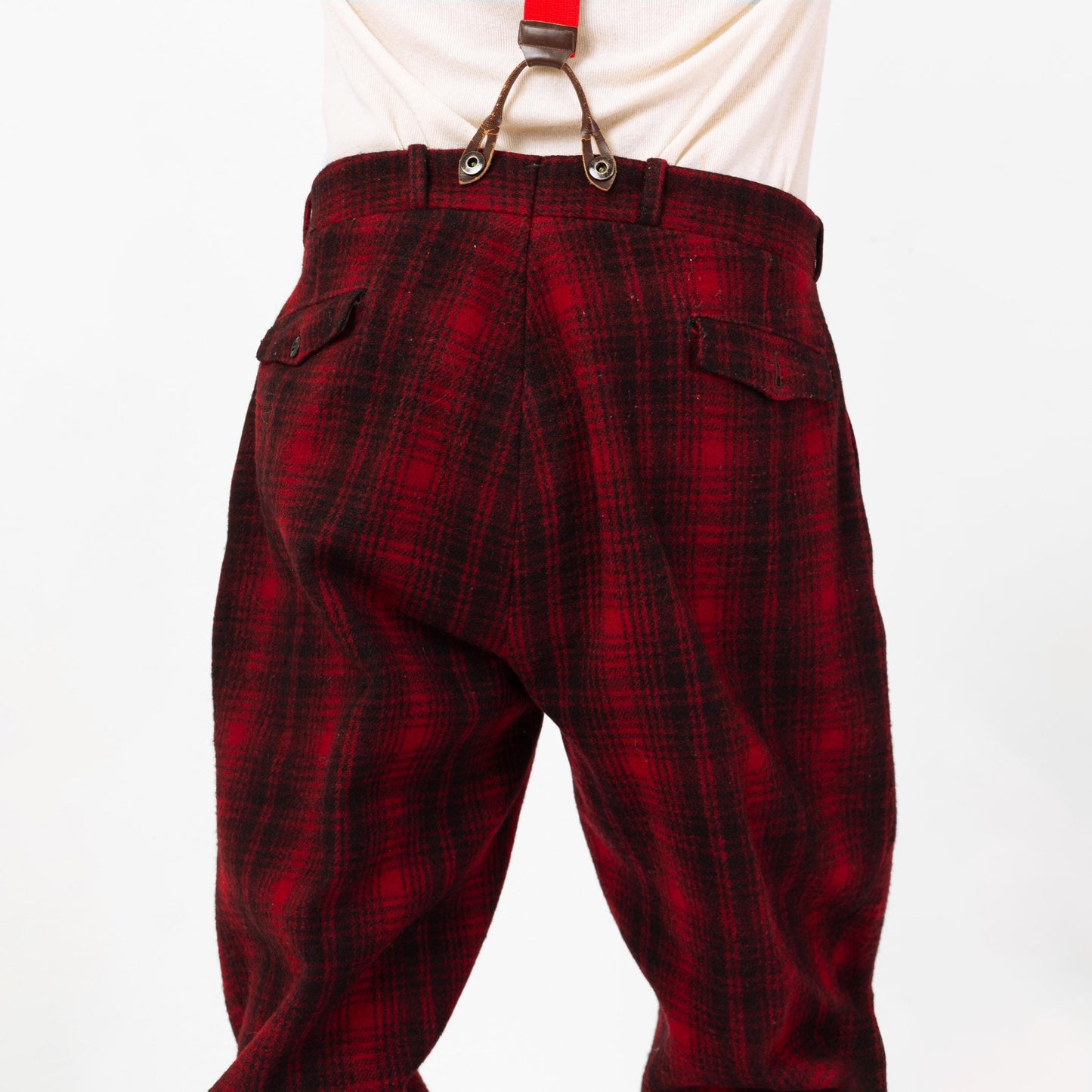 Vintage 40s 50s Woolrich Red & Black Plaid Wool Hunting Pants - Large, 38" Waist | Winter Outerwear Mackinaw High Waisted Suspender Pants