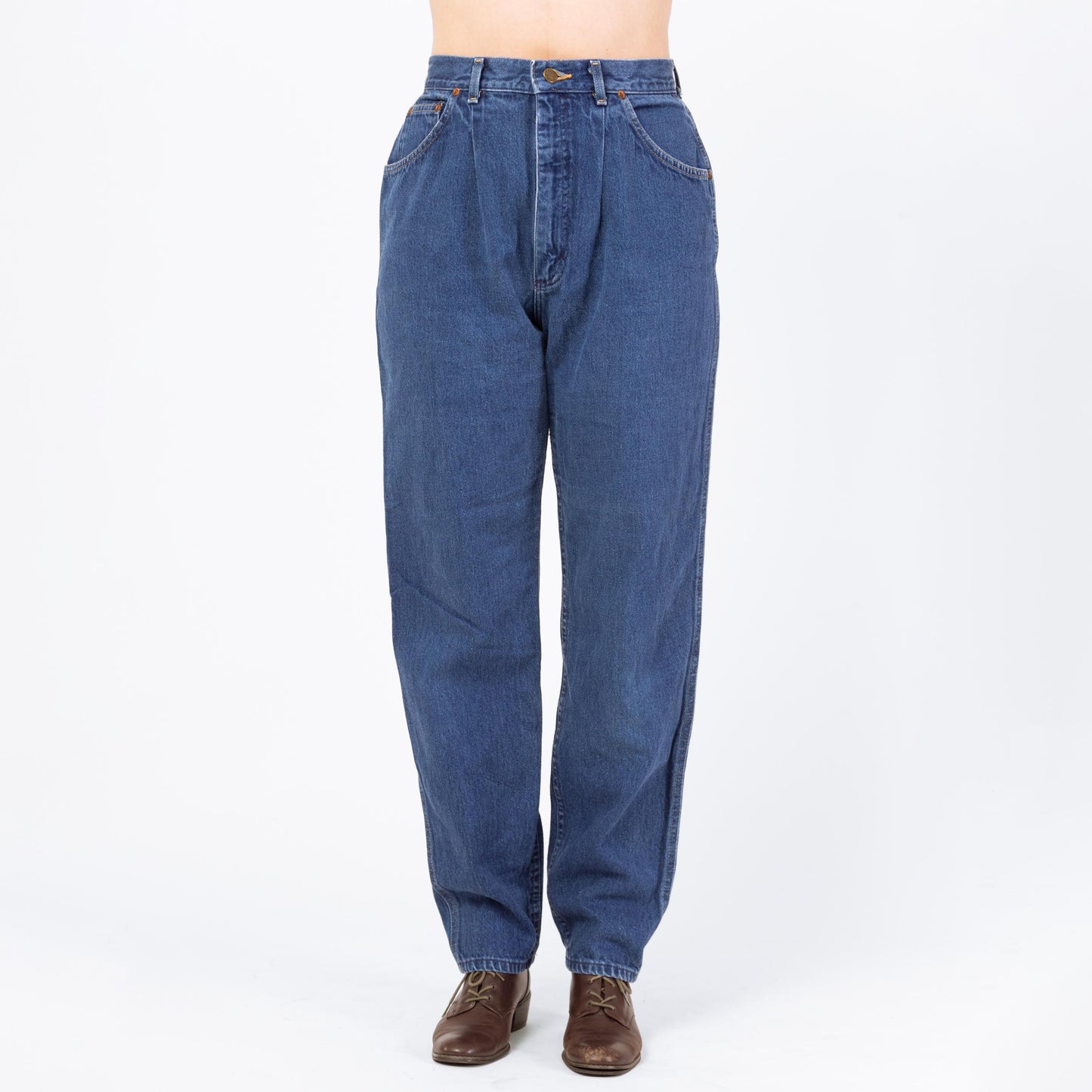 Vintage 80s Lee Riders Dark Wash High Waisted Mom Jeans - Medium, 29" Waist | Tapered Leg Pleated Denim Jeans