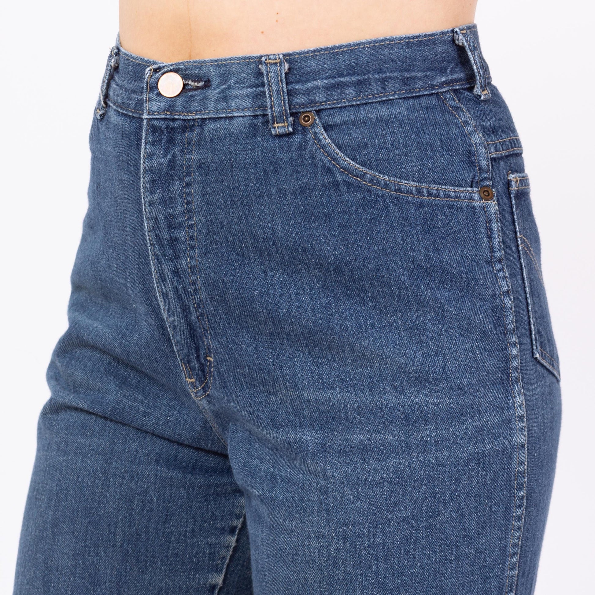 Vintage 70s 80s Straight Leg Jeans - Medium, 29" Waist | High Waisted Dark Wash Mom Jeans