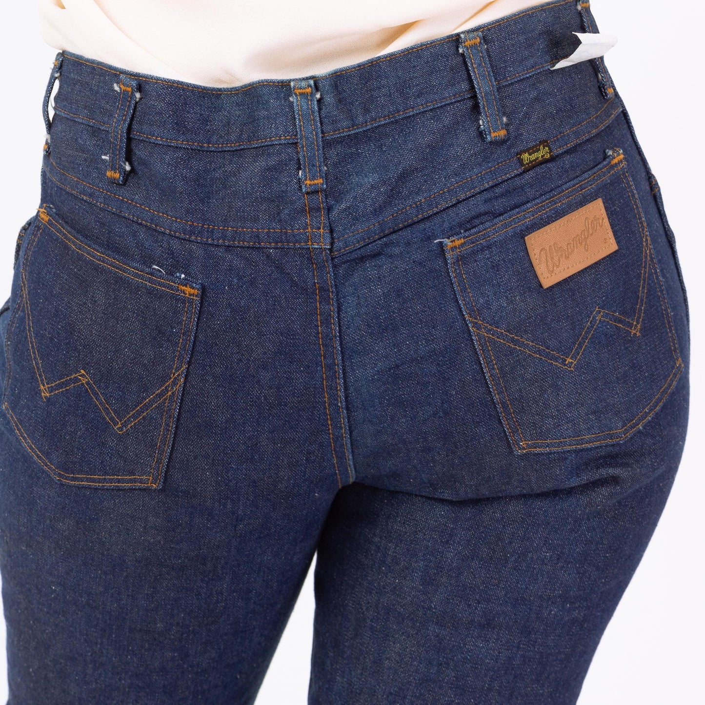Vintage 70s Wrangler Deadstock Flared Unisex Jeans - 38x30 | Dark Wash Denim High Waisted Bootcut Jeans