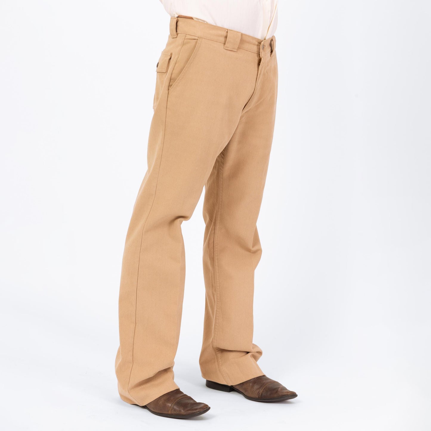 Vintage 70s Levi's Tan Bootcut Pants - 34x31 | Retro Khaki Cargo Pocket Trousers