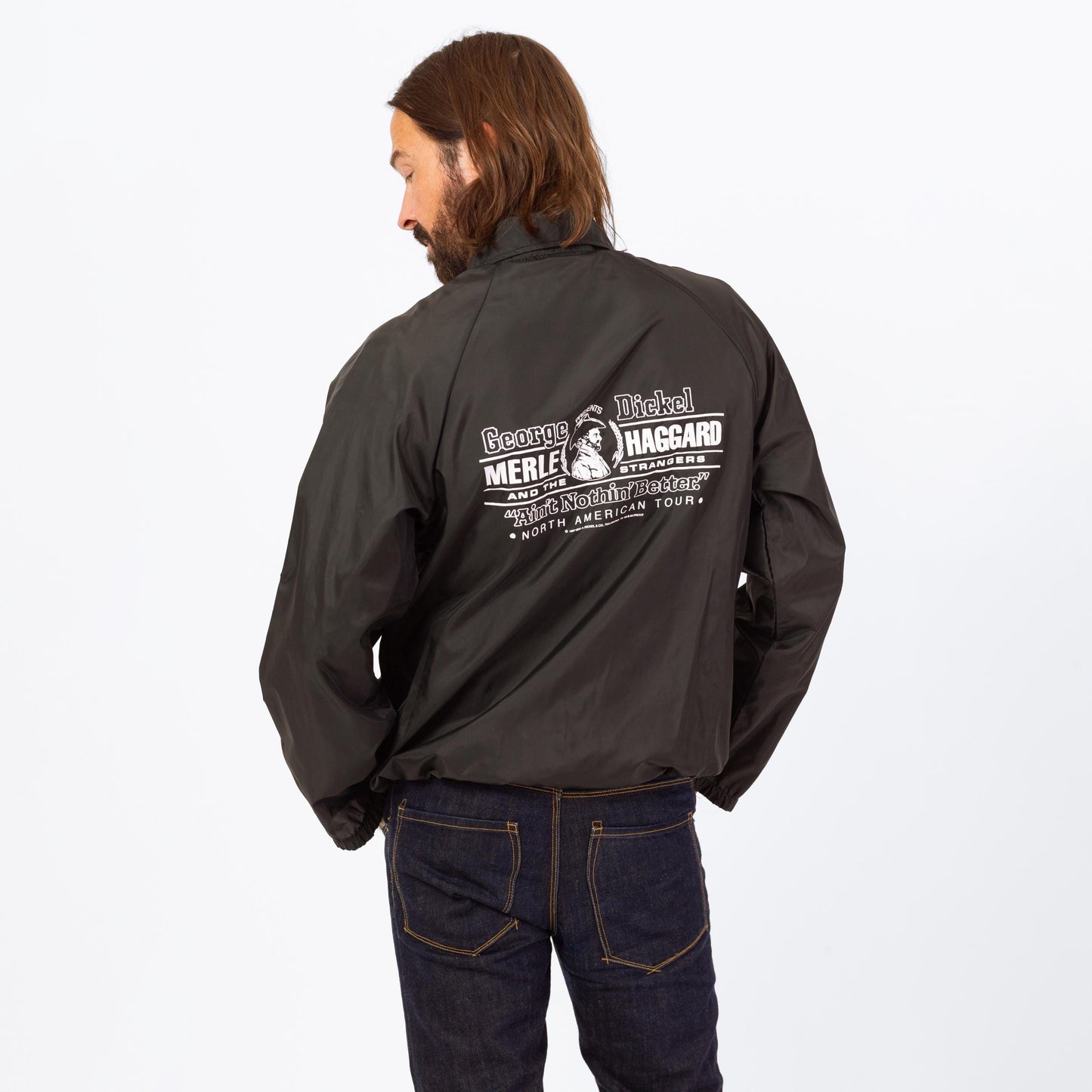 Vintage 80s Merle Haggard And The Strangers Windbreaker - Large | Ain't Nothin Better Tour Black Snap Button Jacket