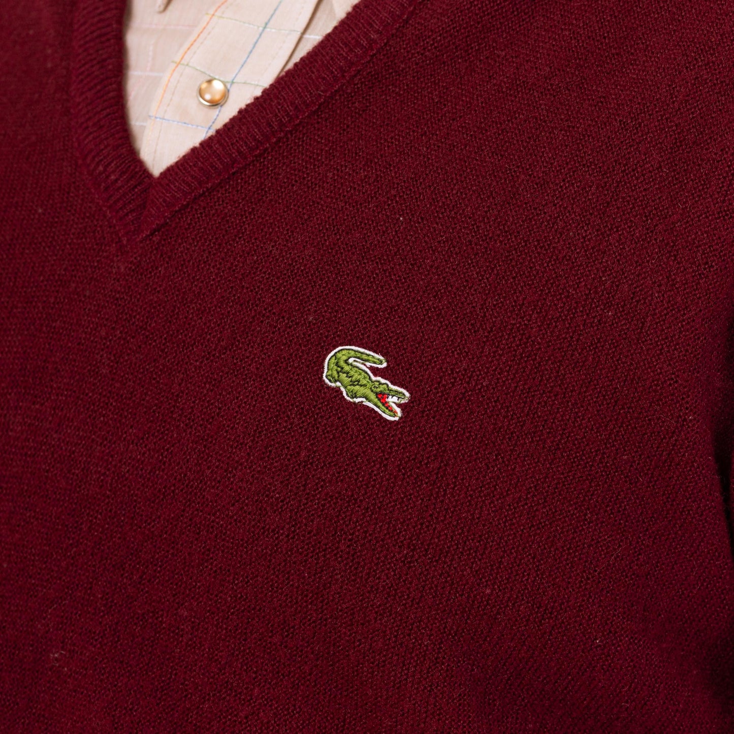 Vintage 80s Izod Lacoste Wine Red V Neck Sweater - Large | Preppy Burgundy Pullover Jumper