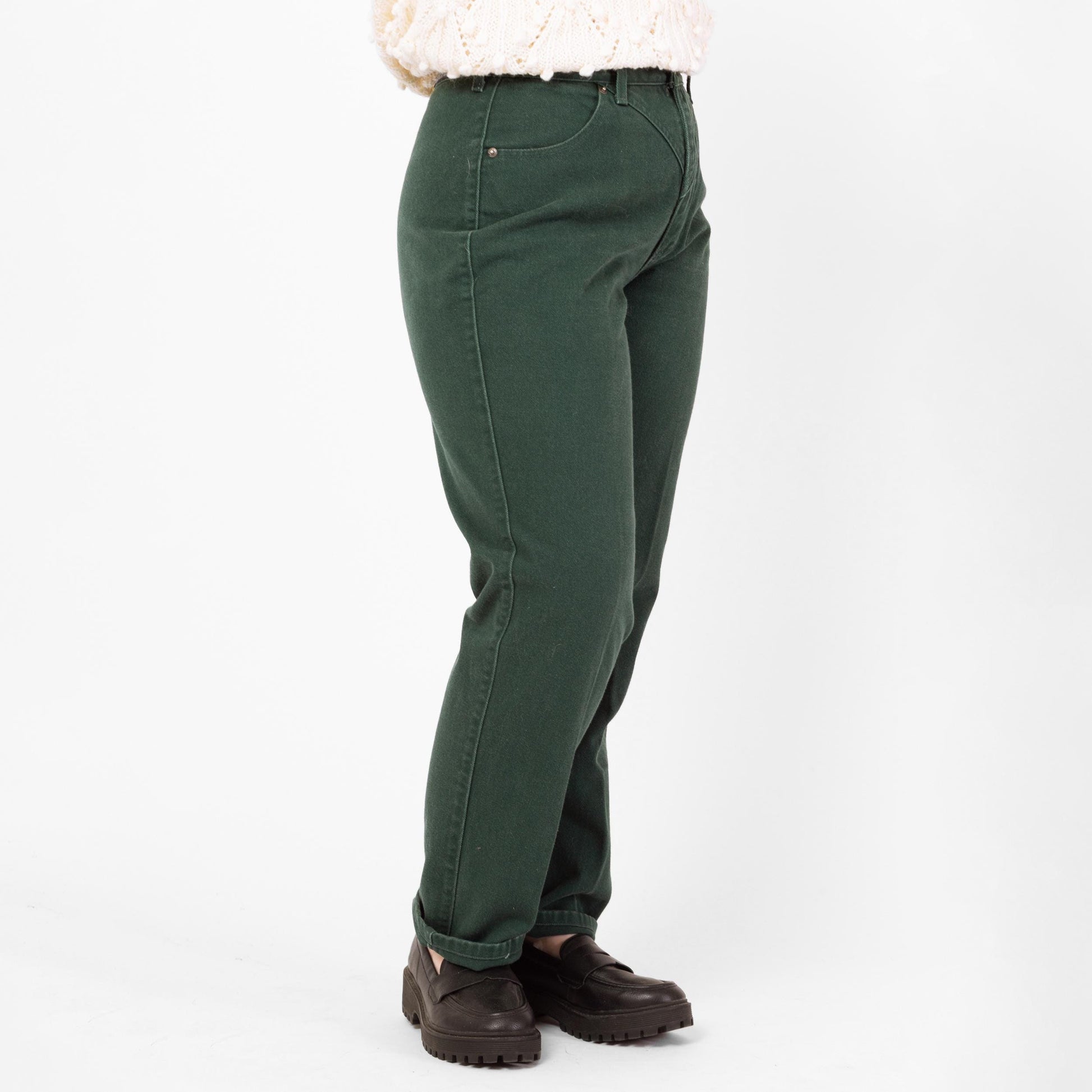 Vintage 90s Roughrider Western Forest Green Concho Jeans - Large, 32" Waist | Circle T High Waisted Denim Tapered Leg Mom Jeans