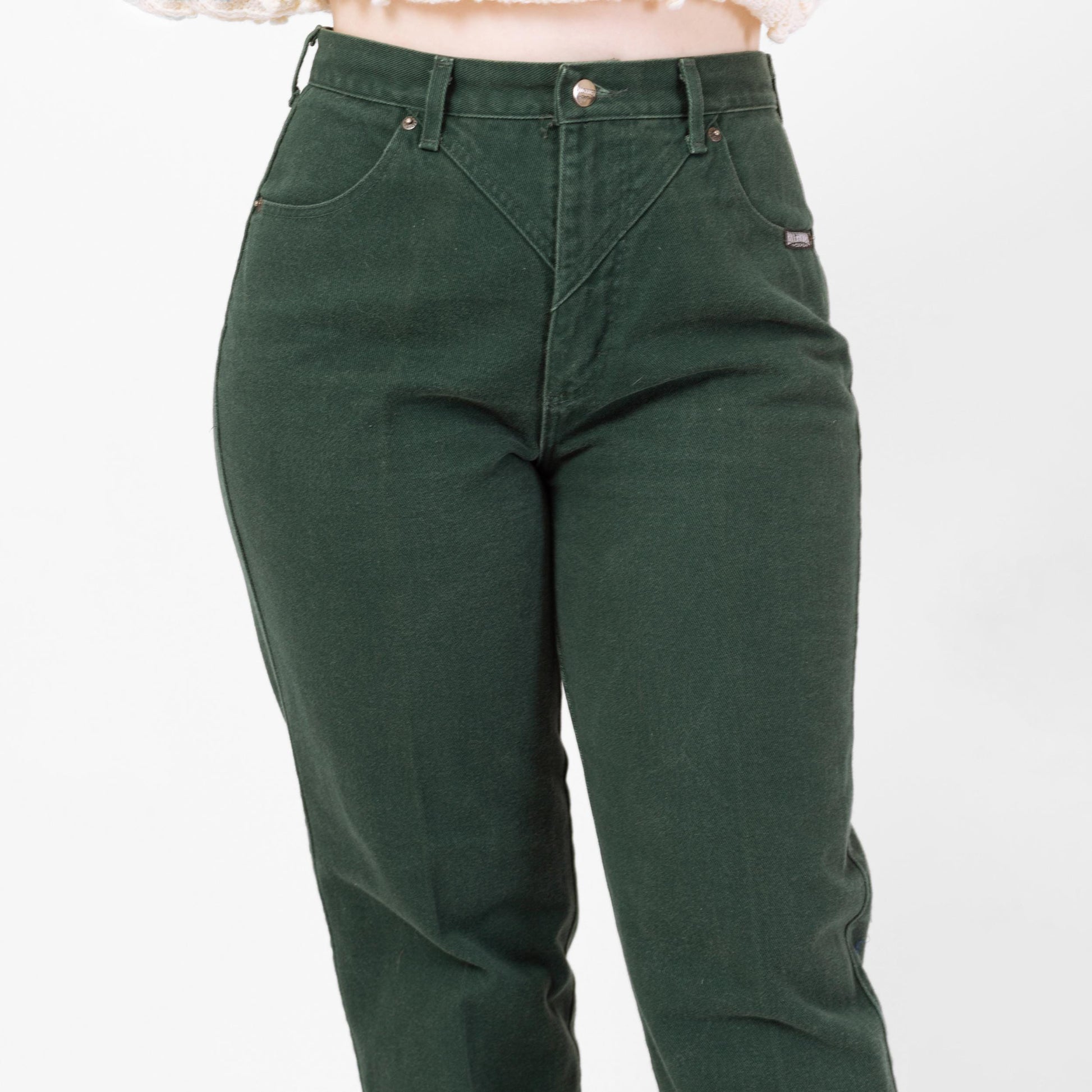 Vintage 90s Roughrider Western Forest Green Concho Jeans - Large, 32" Waist | Circle T High Waisted Denim Tapered Leg Mom Jeans