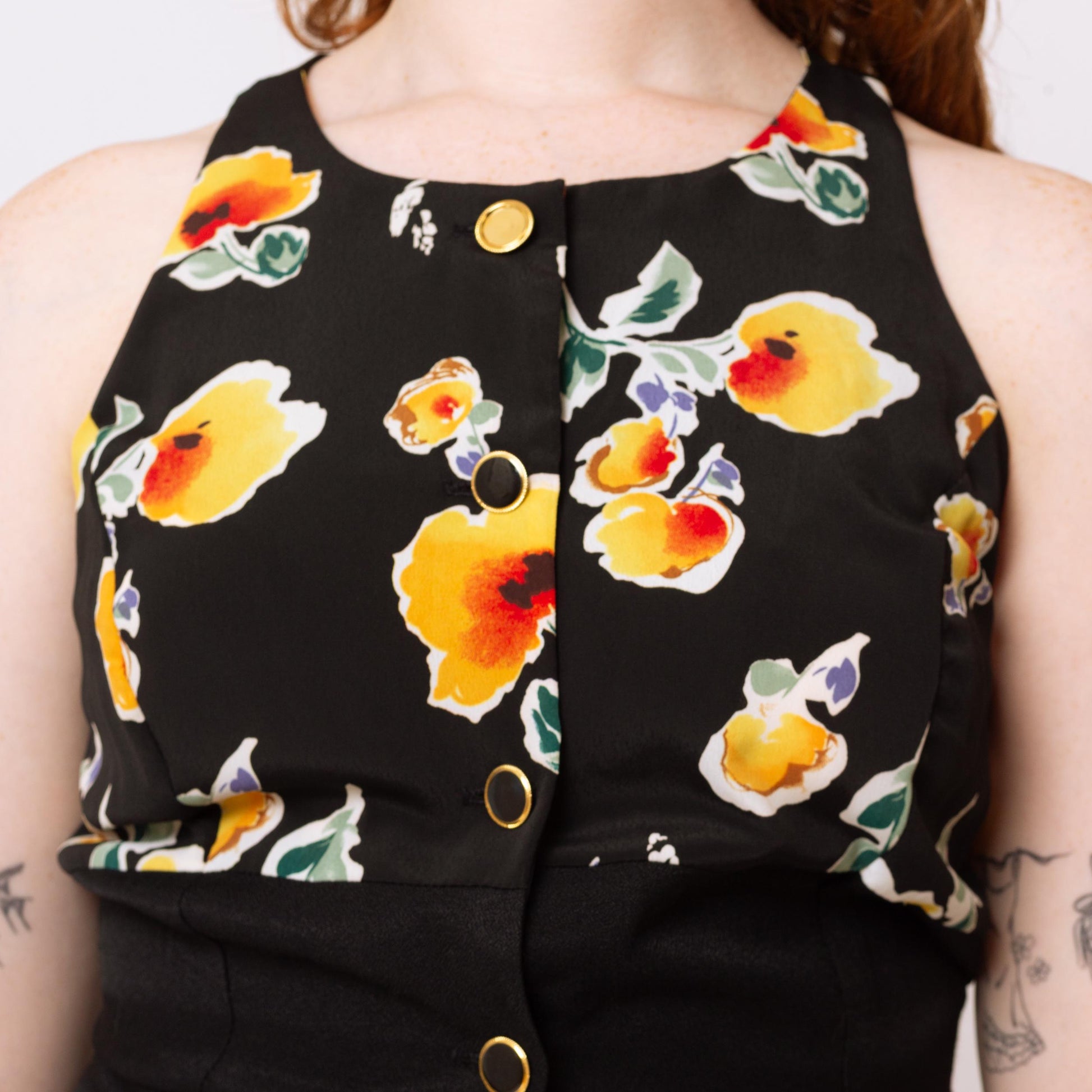 Vintage 90s Black Floral Wide Leg Jumpsuit - Medium | Boho Sleeveless Flared Leg Disco Palazzo Pantsuit