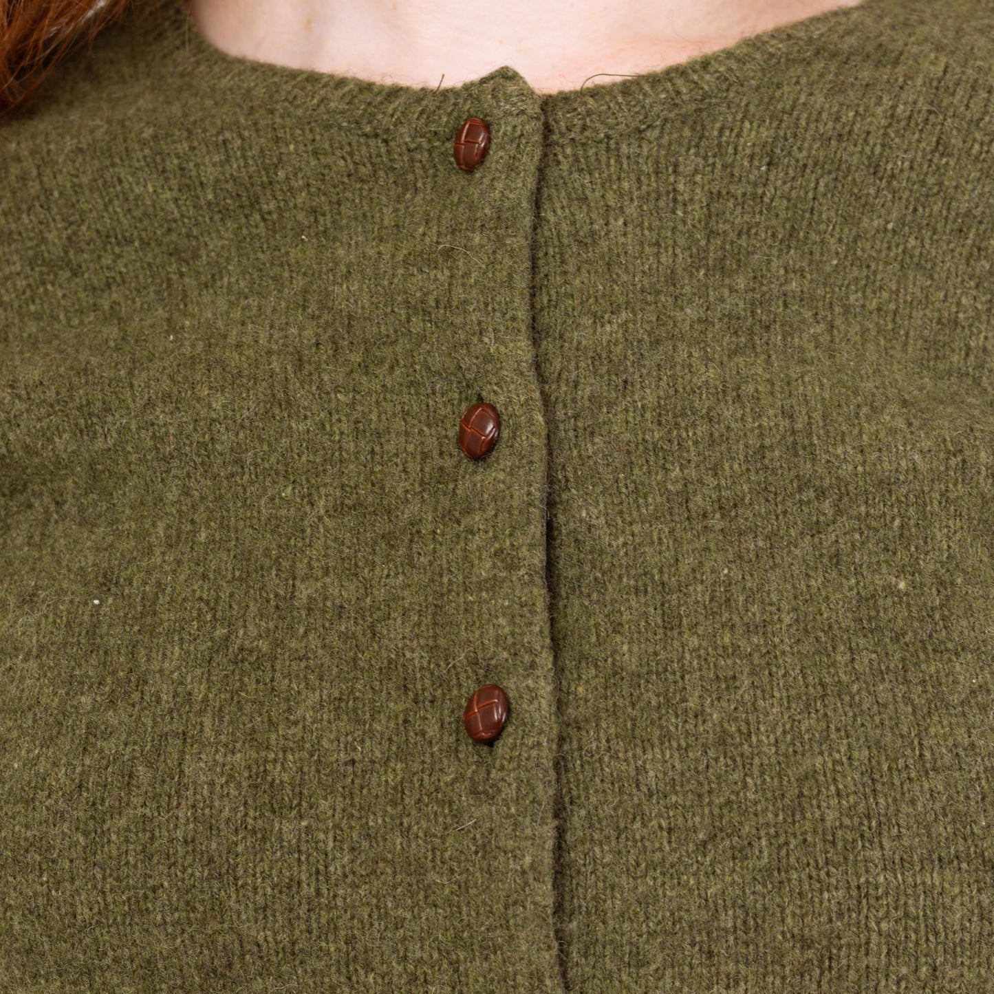 Vintage 90s L.L. Bean Olive Green Wool Knit Cardigan - Large | Scalloped Button Up Cropped Sweater