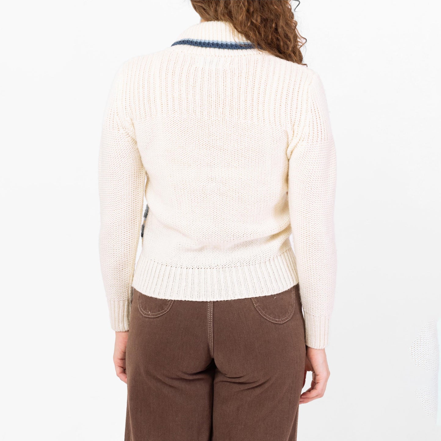 Vintage 70s Pastel Striped Shawl Collar Sweater Top - Medium | Retro Collared Knit Pullover