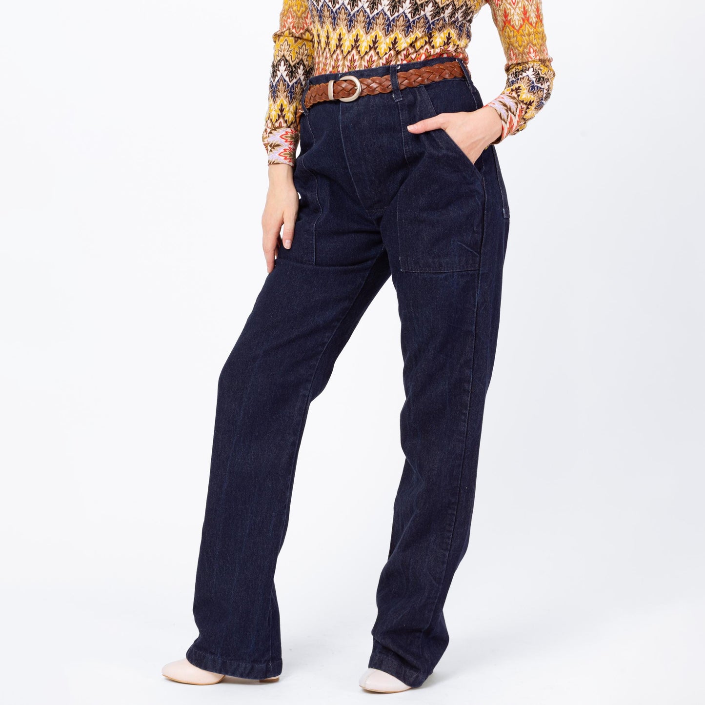 Vintage 70s 80s Dark Wash Camp Pocket Unisex Jeans - 33x34 | Straight Leg Denim High Waisted Long Inseam Tall Jeans