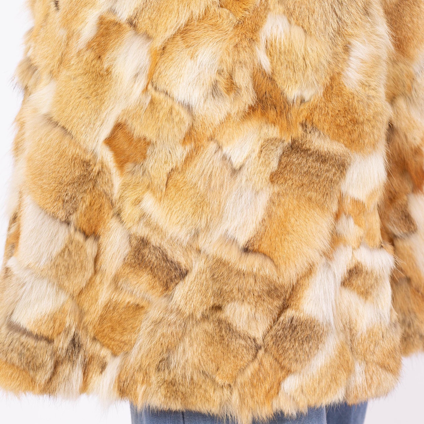 Vintage 60s 70s Mosaic Rabbit Fur Belted Coat, As Is - Small | Boho Double Breasted Mid Length Winter Jacket