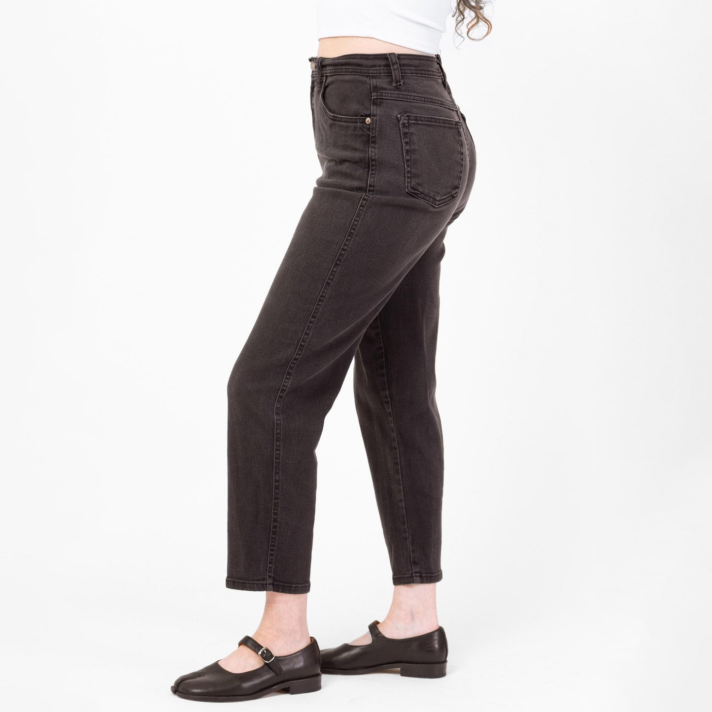 Vintage 90s Faded Black High Waisted Ankle Jeans - Medium, 29"-31" Waist | Bill Blass Denim Stretchy Curvy Fit Mom Jeans