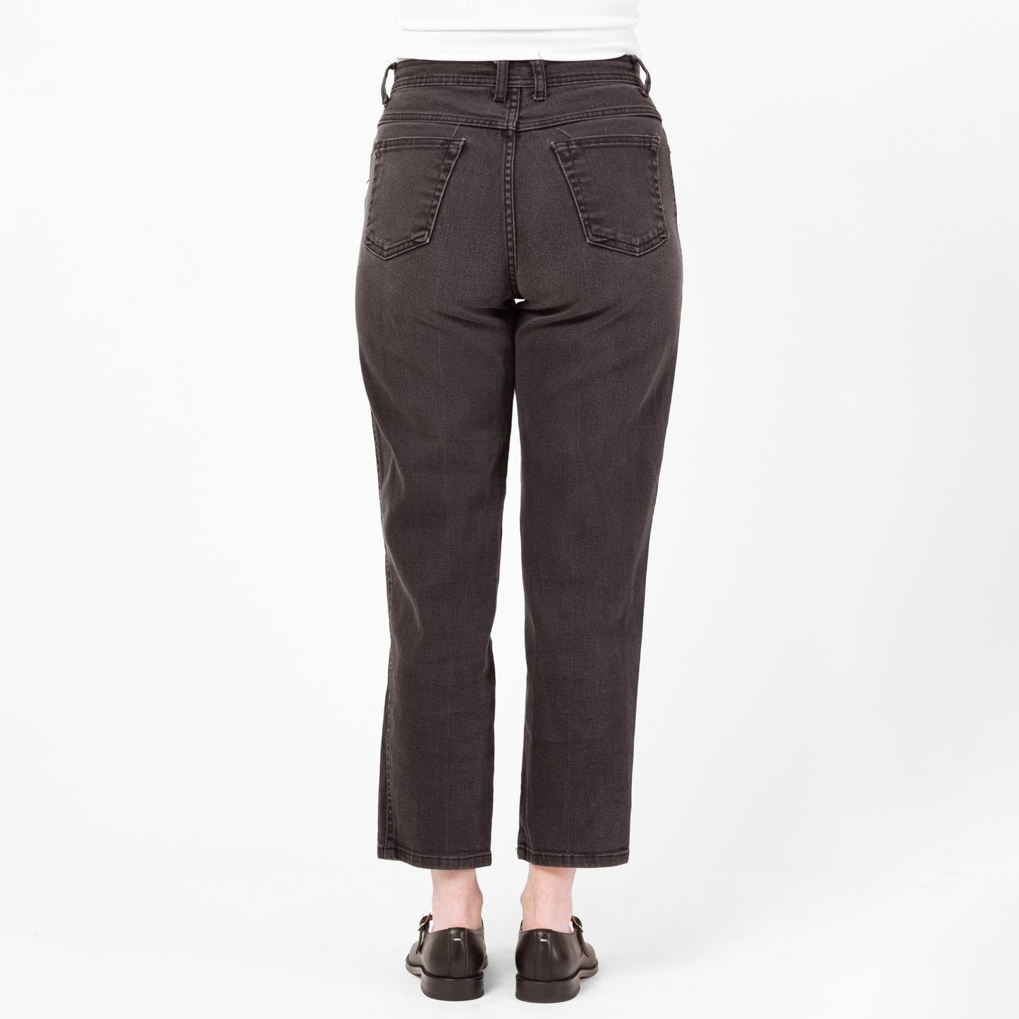 Vintage 90s Faded Black High Waisted Ankle Jeans - Medium, 29"-31" Waist | Bill Blass Denim Stretchy Curvy Fit Mom Jeans