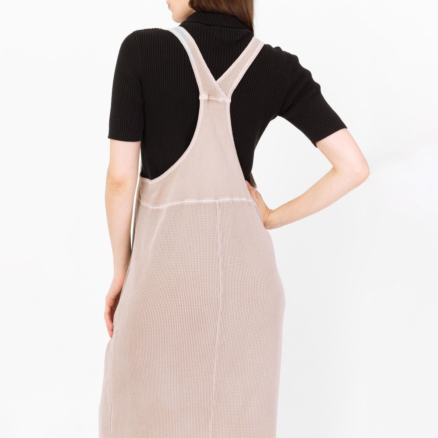 Vintage 90s Minimalist Taupe Maxi Pinafore Dress - Small | Waffle Knit Racerback Sleeveless Lounge Dress