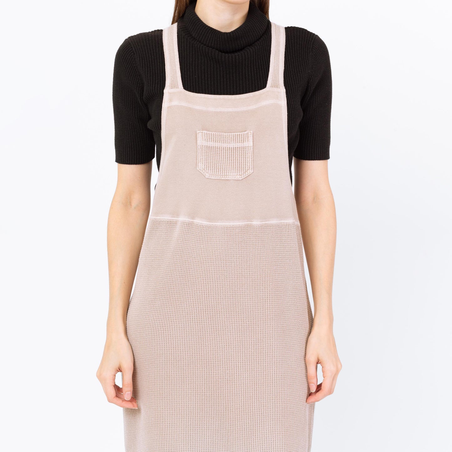 Vintage 90s Minimalist Taupe Maxi Pinafore Dress - Small | Waffle Knit Racerback Sleeveless Lounge Dress