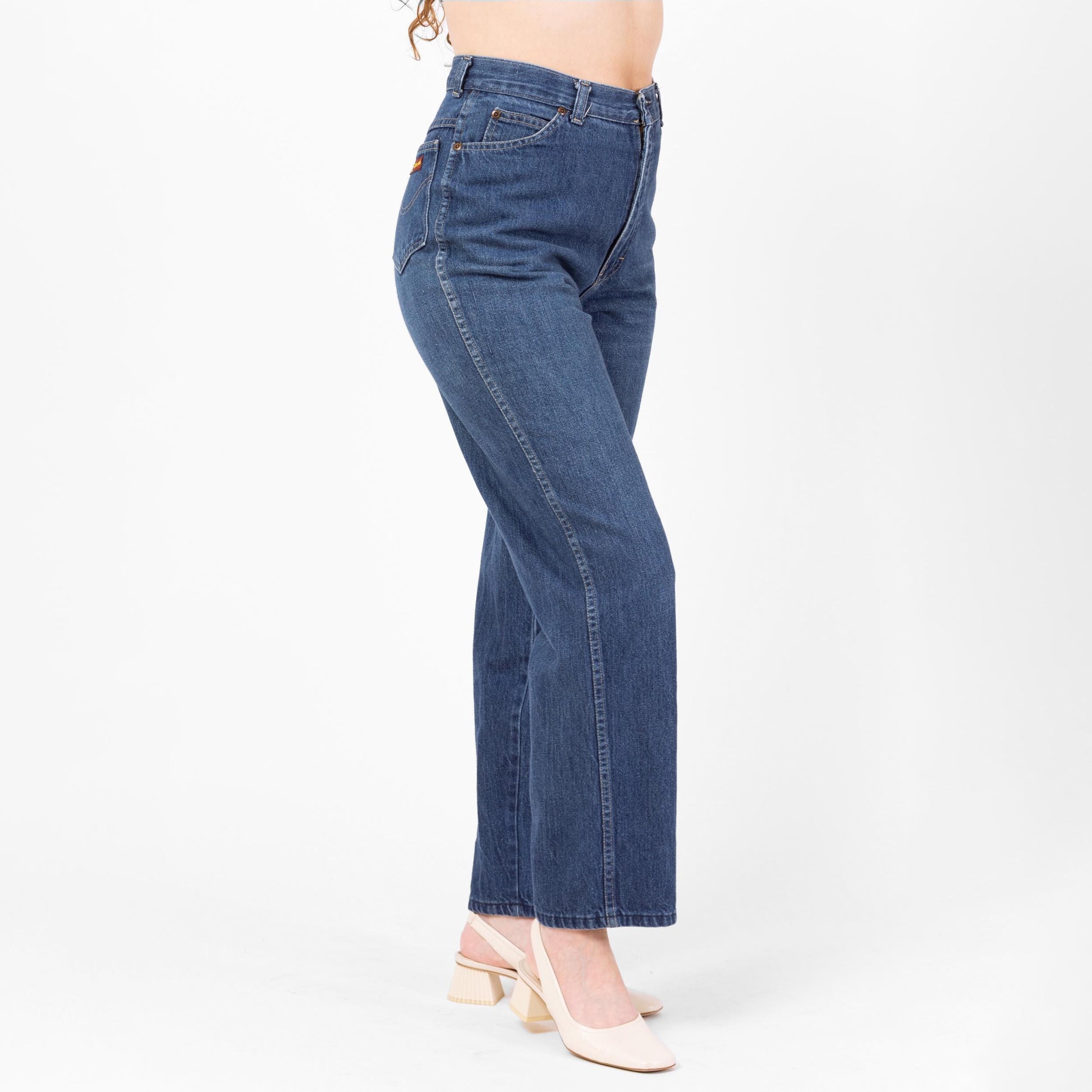 Vintage 70s 80s Straight Leg Jeans - Medium, 29" Waist | High Waisted Dark Wash Mom Jeans
