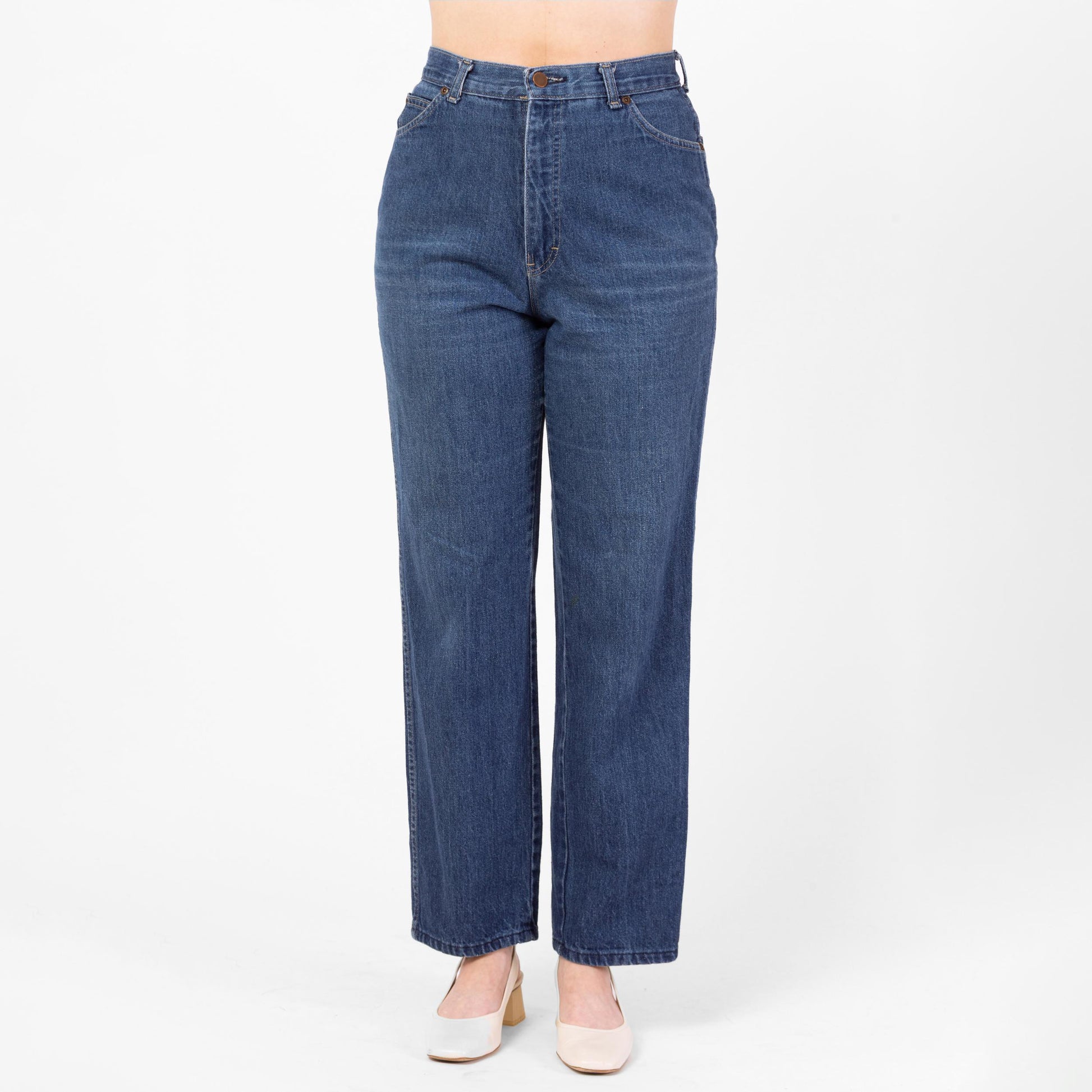 Vintage 70s 80s Straight Leg Jeans - Medium, 29" Waist | High Waisted Dark Wash Mom Jeans