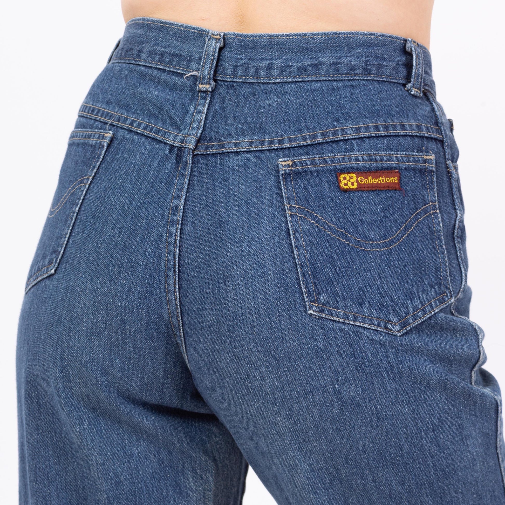 Vintage 70s 80s Straight Leg Jeans - Medium, 29" Waist | High Waisted Dark Wash Mom Jeans