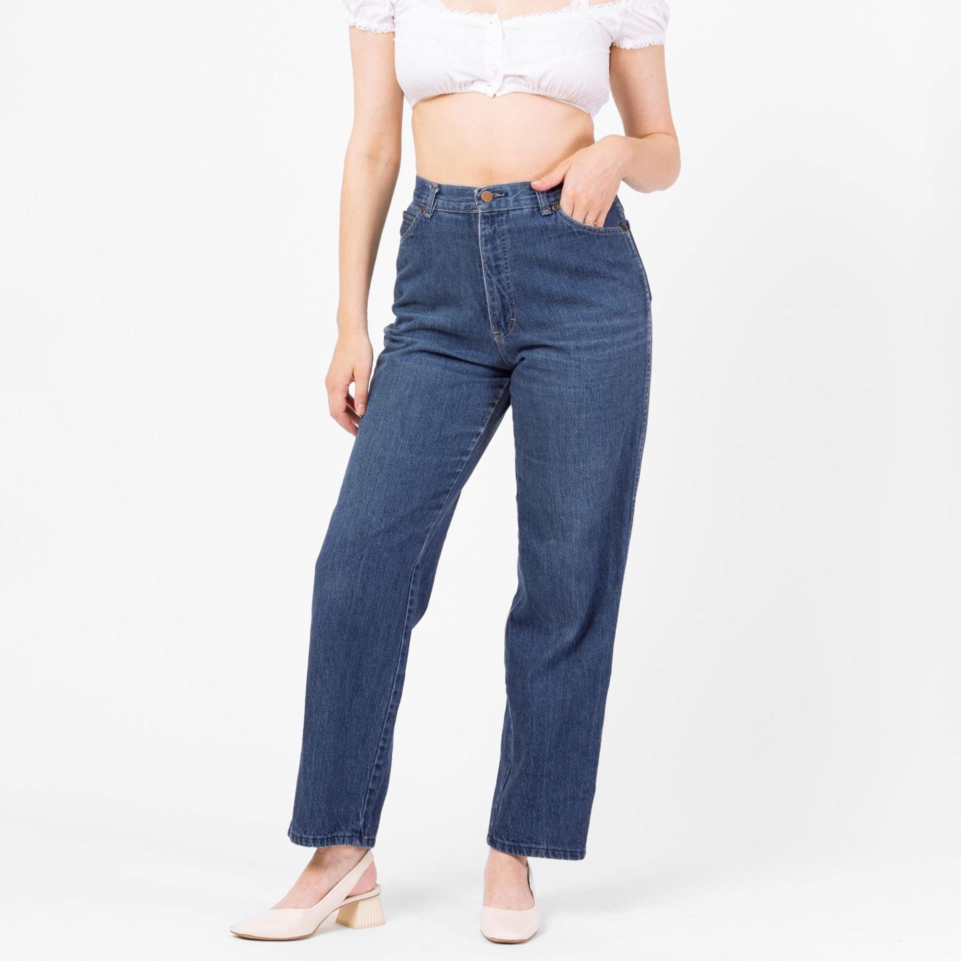 Vintage 70s 80s Straight Leg Jeans - Medium, 29" Waist | High Waisted Dark Wash Mom Jeans