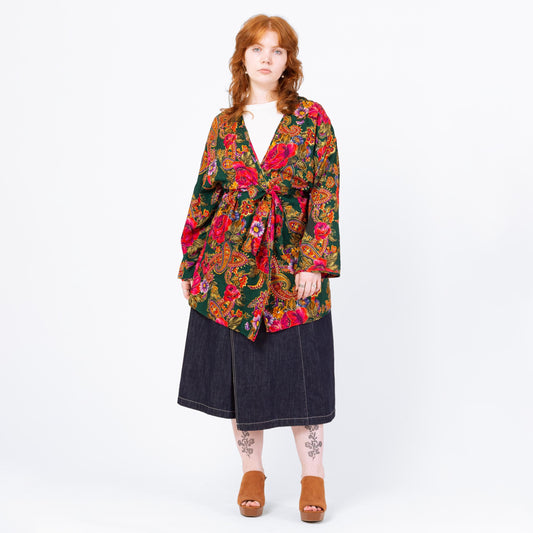 Vintage 90s Victoria's Secret Silk Floral Mini Robe - Medium to Large | Boho Paisley Print Satin Loungewear Kimono