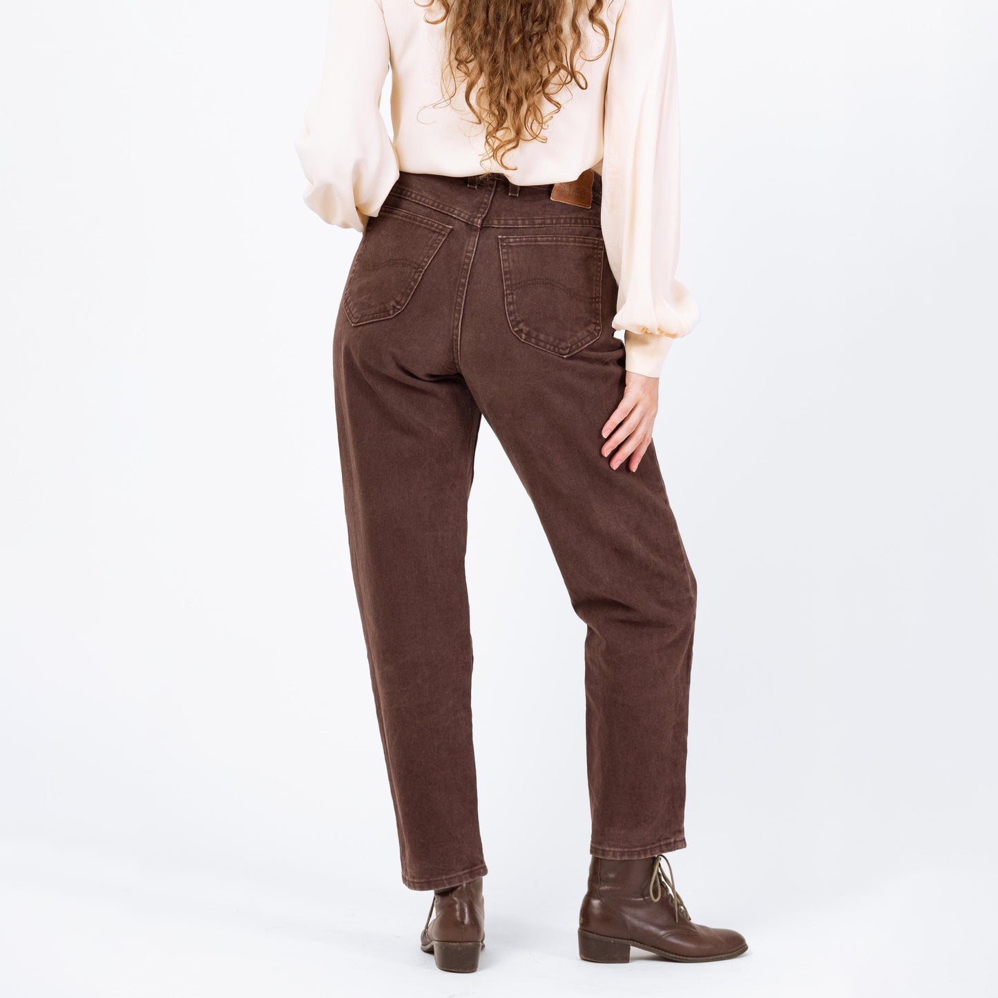 Vintage 90s Lee Brown High Waisted Jeans - Medium, 30" Waist | High Rise Denim Tapered Leg Mom Jeans