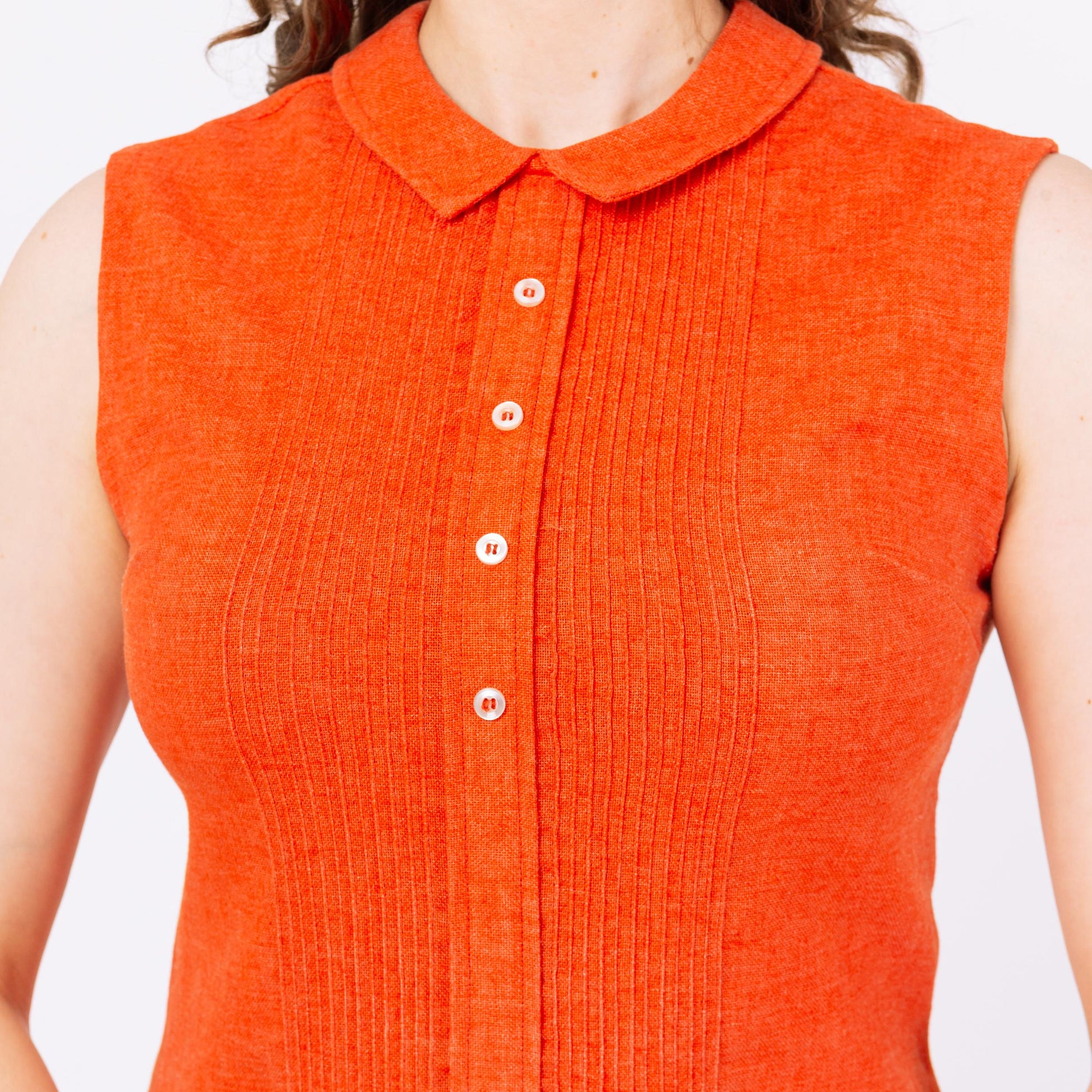 Vintage 70s Mod Orange Mini Shirtdress - Medium | Retro Sleeveless Button Up A Line Shift Dress