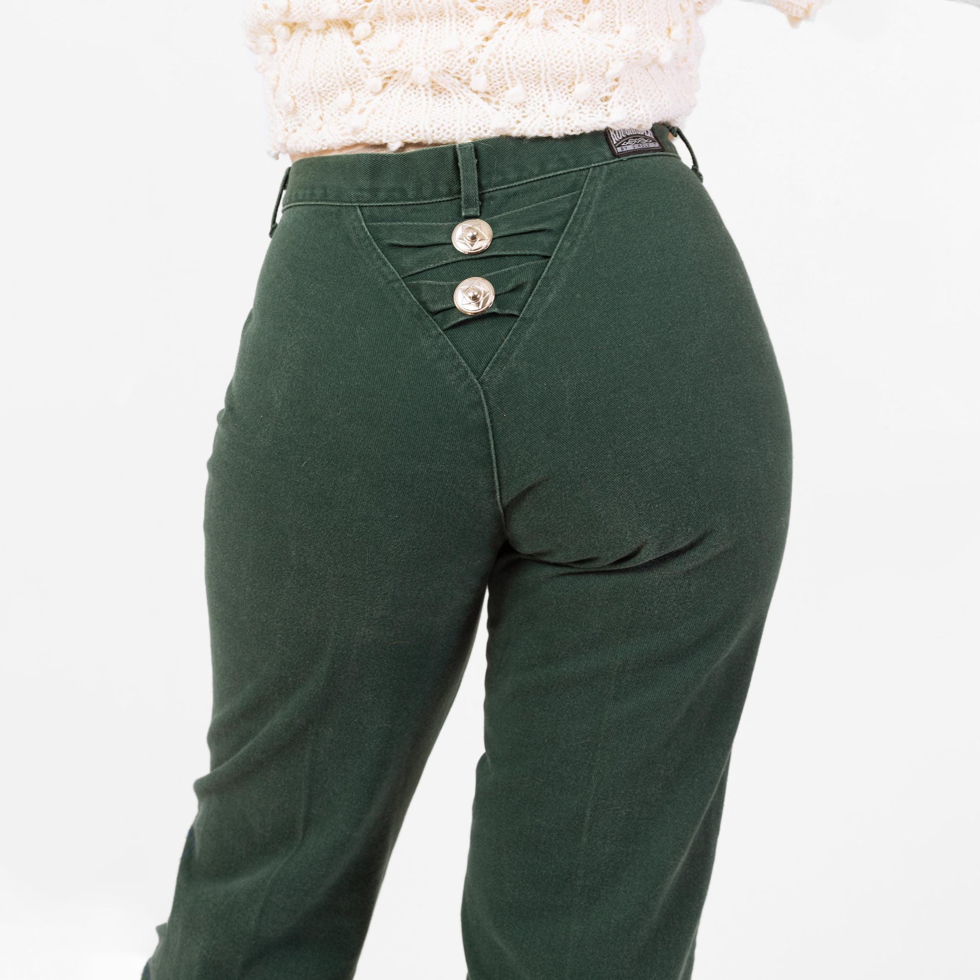 Vintage 90s Roughrider Western Forest Green Concho Jeans - Large, 32" Waist | Circle T High Waisted Denim Tapered Leg Mom Jeans