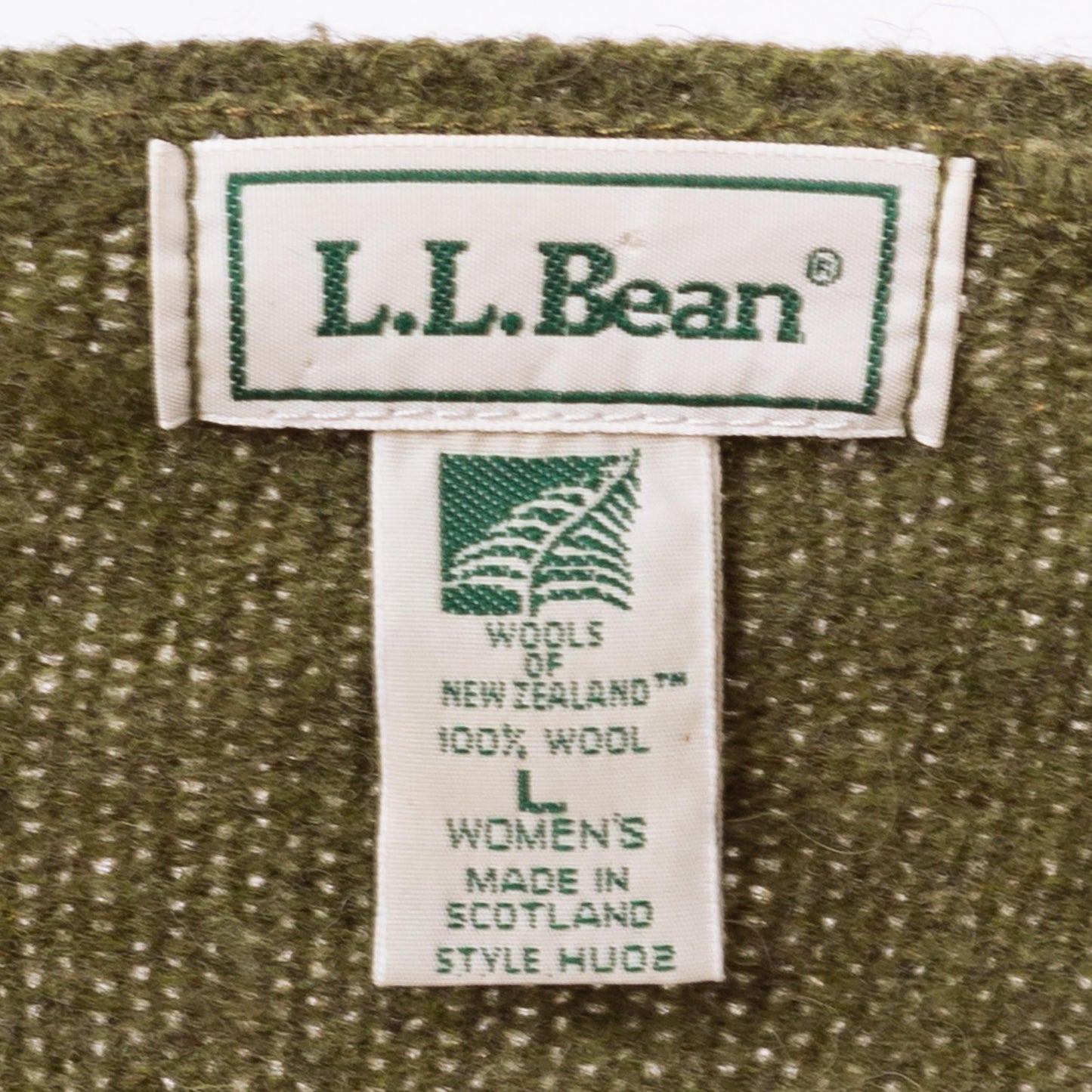 Vintage 90s L.L. Bean Olive Green Wool Knit Cardigan - Large | Scalloped Button Up Cropped Sweater