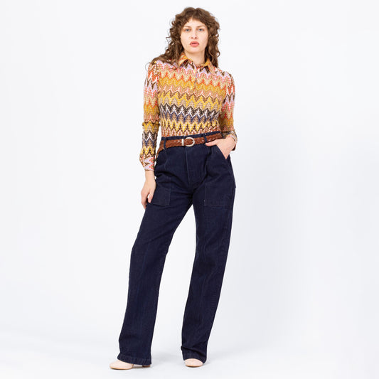 Vintage 70s 80s Dark Wash Camp Pocket Unisex Jeans - 33x34 | Straight Leg Denim High Waisted Long Inseam Tall Jeans