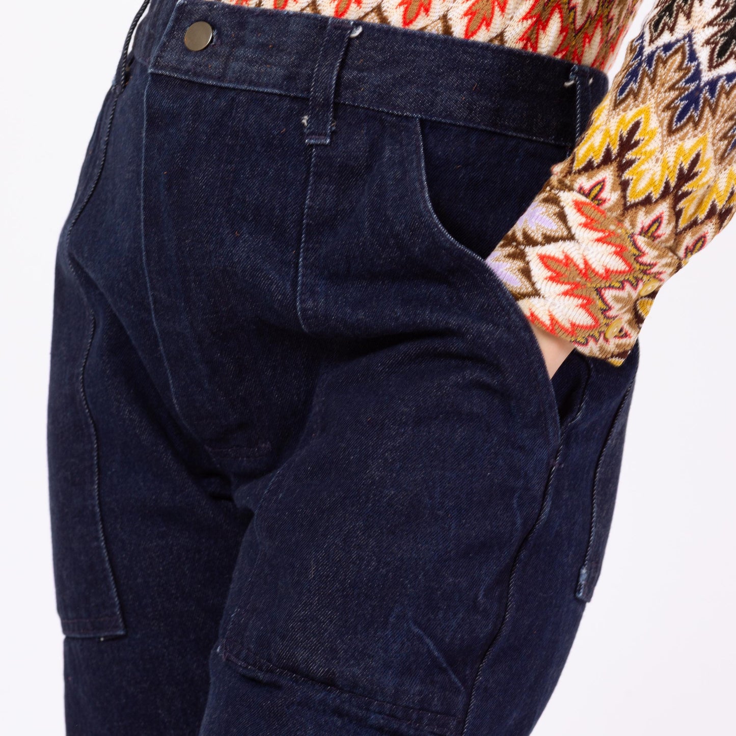 Vintage 70s 80s Dark Wash Camp Pocket Unisex Jeans - 33x34 | Straight Leg Denim High Waisted Long Inseam Tall Jeans