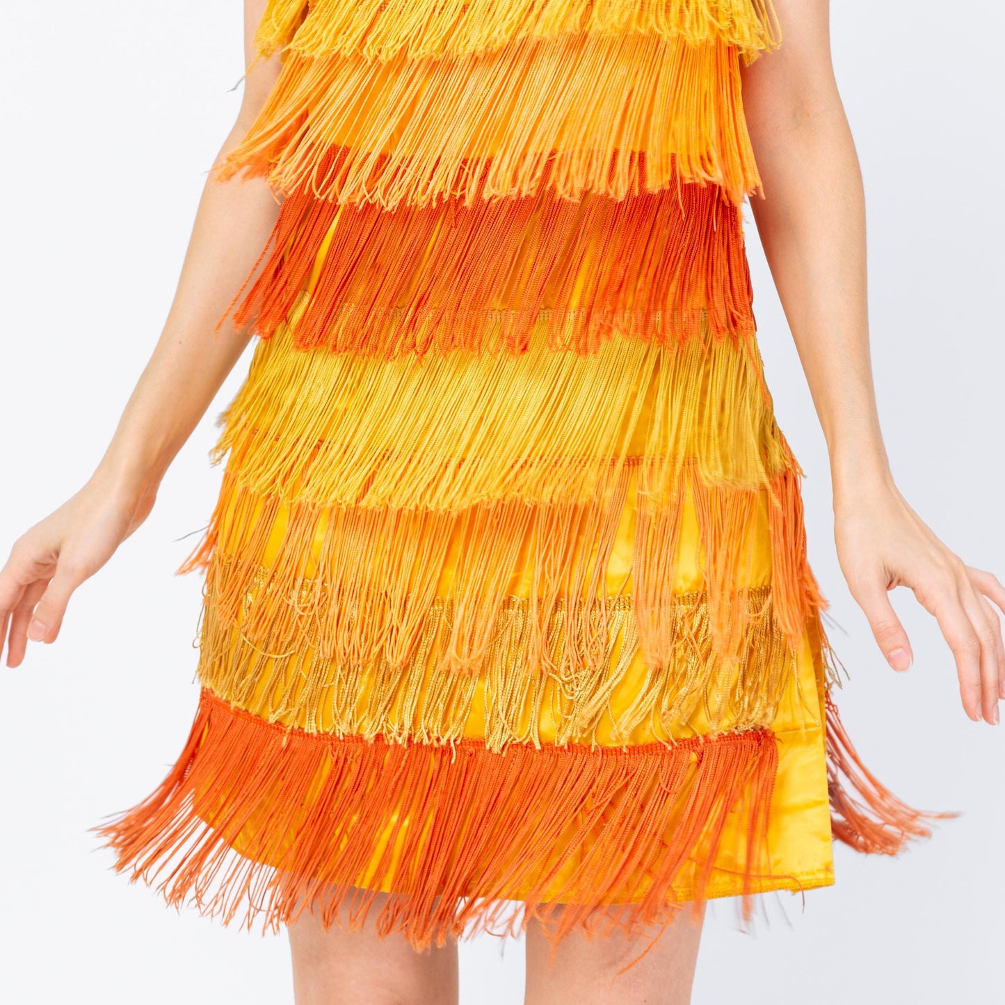 Vintage 60s Yellow & Orange Fringe Flapper Dress - Extra Small | 1920s Gatsby Mini Costume Dress