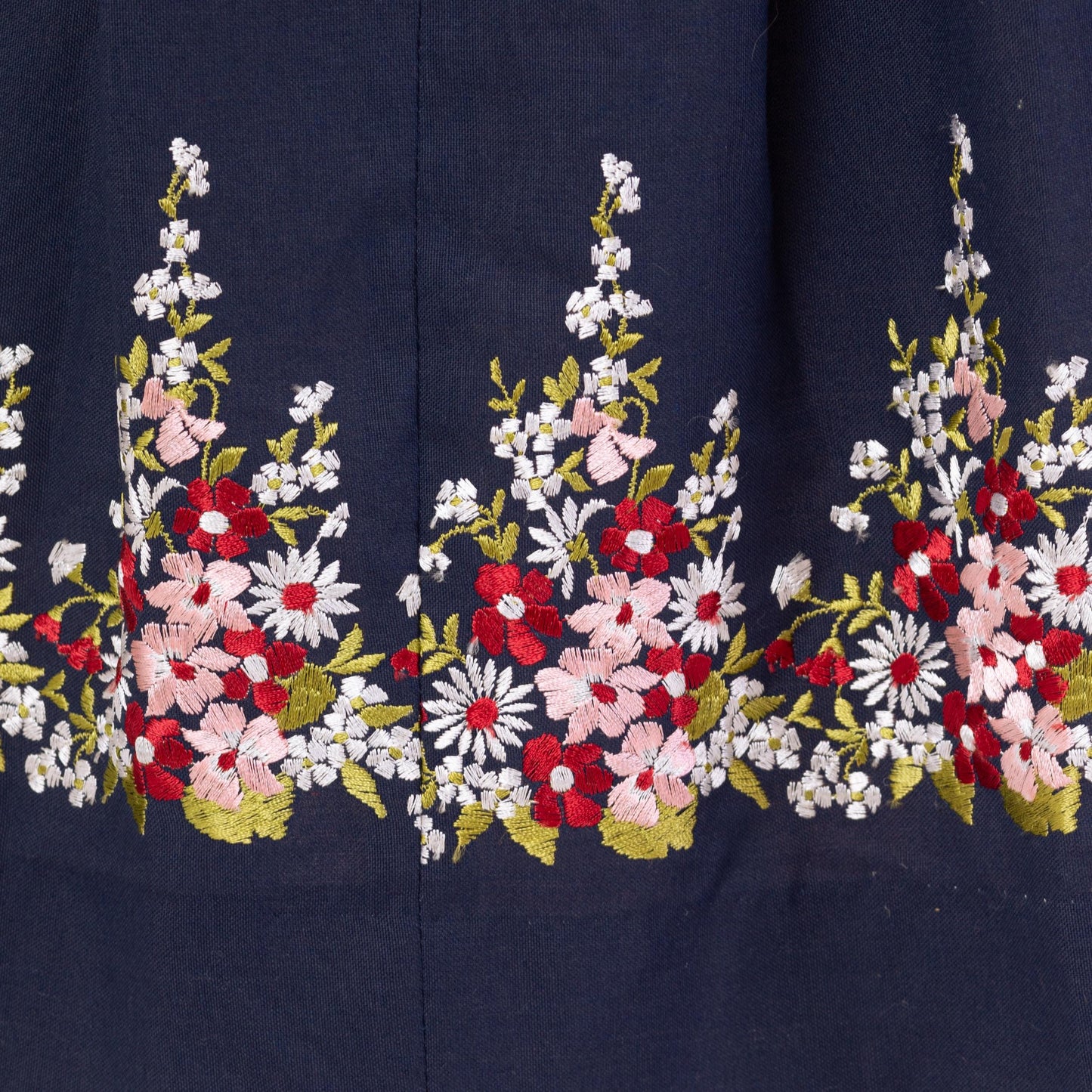 Vintage 70s Navy Floral Embroidered Dirndl Midi Dress - Medium to Large | Boho Octoberfest Austrian Folk Trachten Fit & Flare Dress