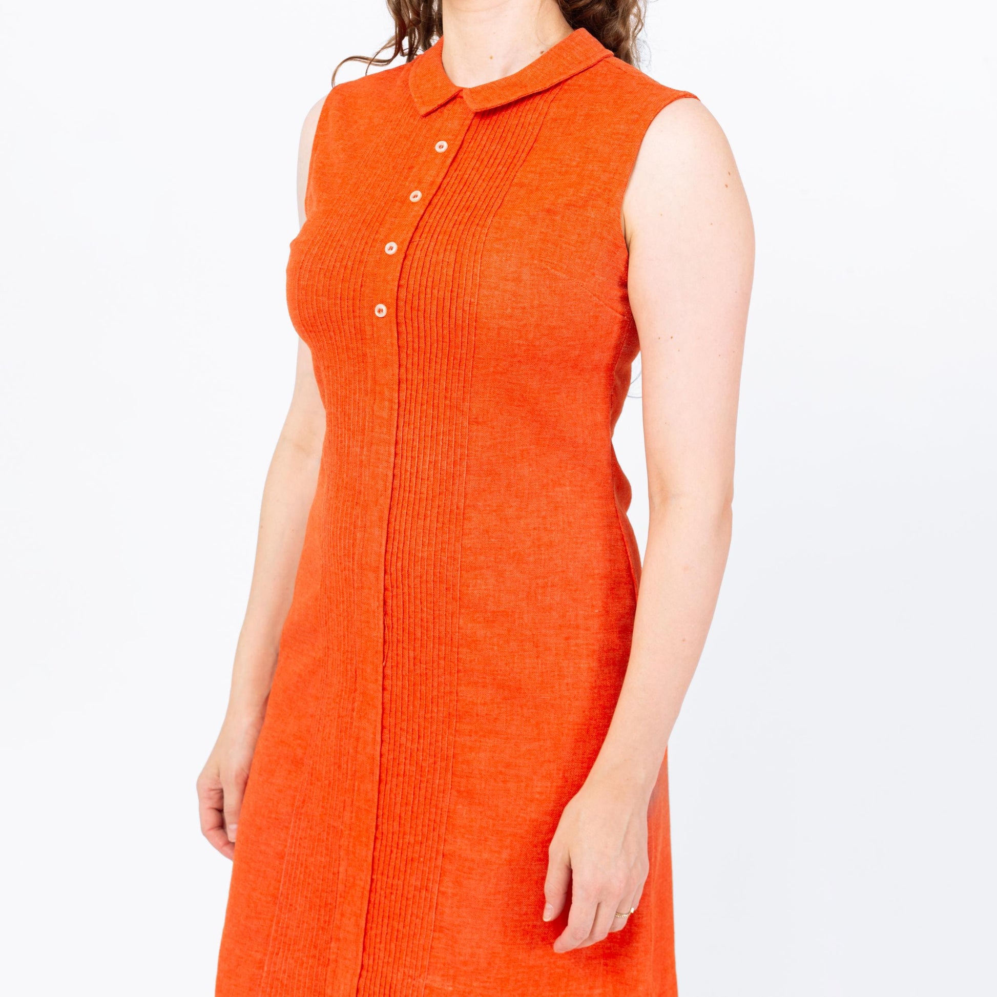 Vintage 70s Mod Orange Mini Shirtdress - Medium | Retro Sleeveless Button Up A Line Shift Dress