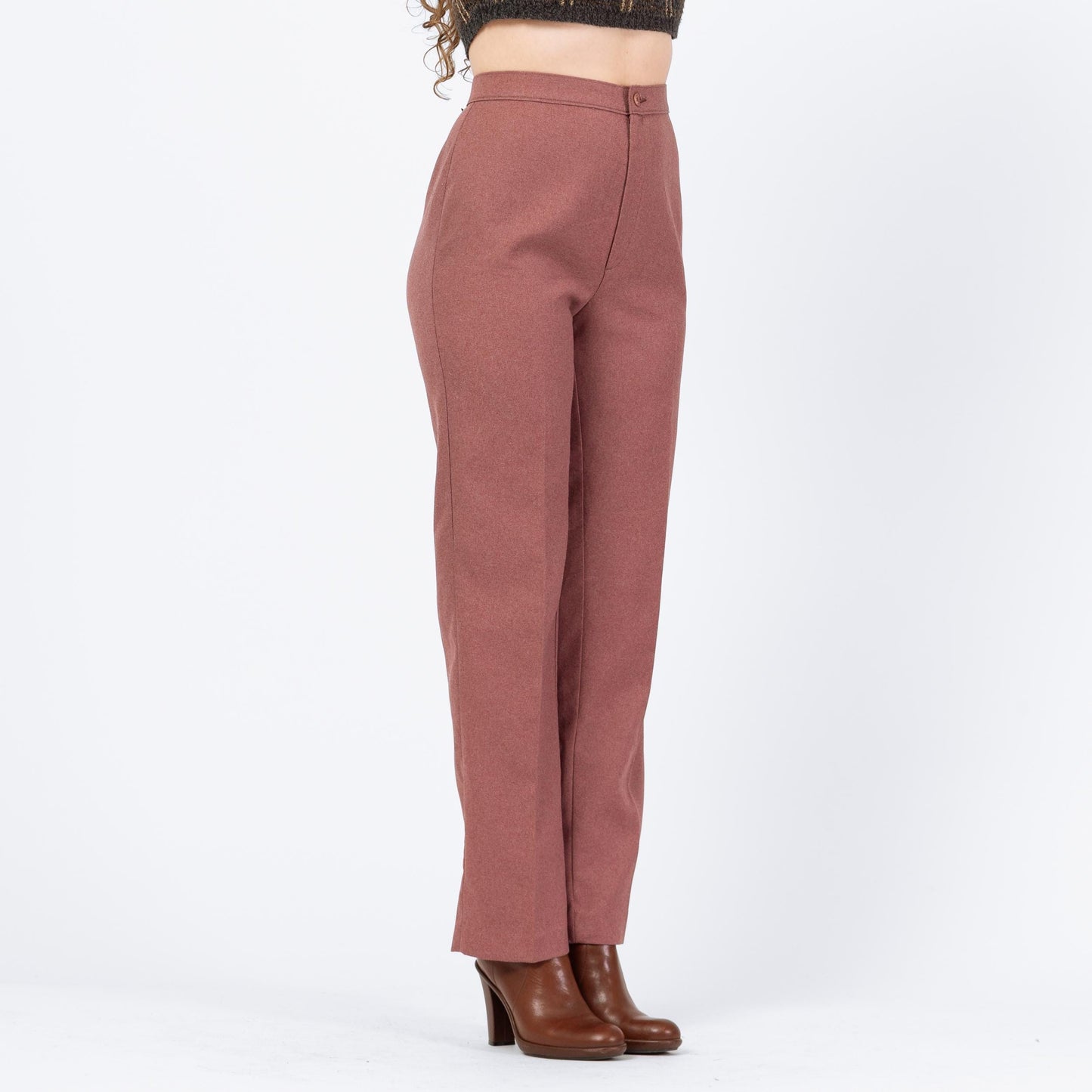 Vintage 70s Levis Dusty Rose High Waisted Trousers - Medium, 28" Waist | Levi's Minimalist Straight Leg Polyester Pants