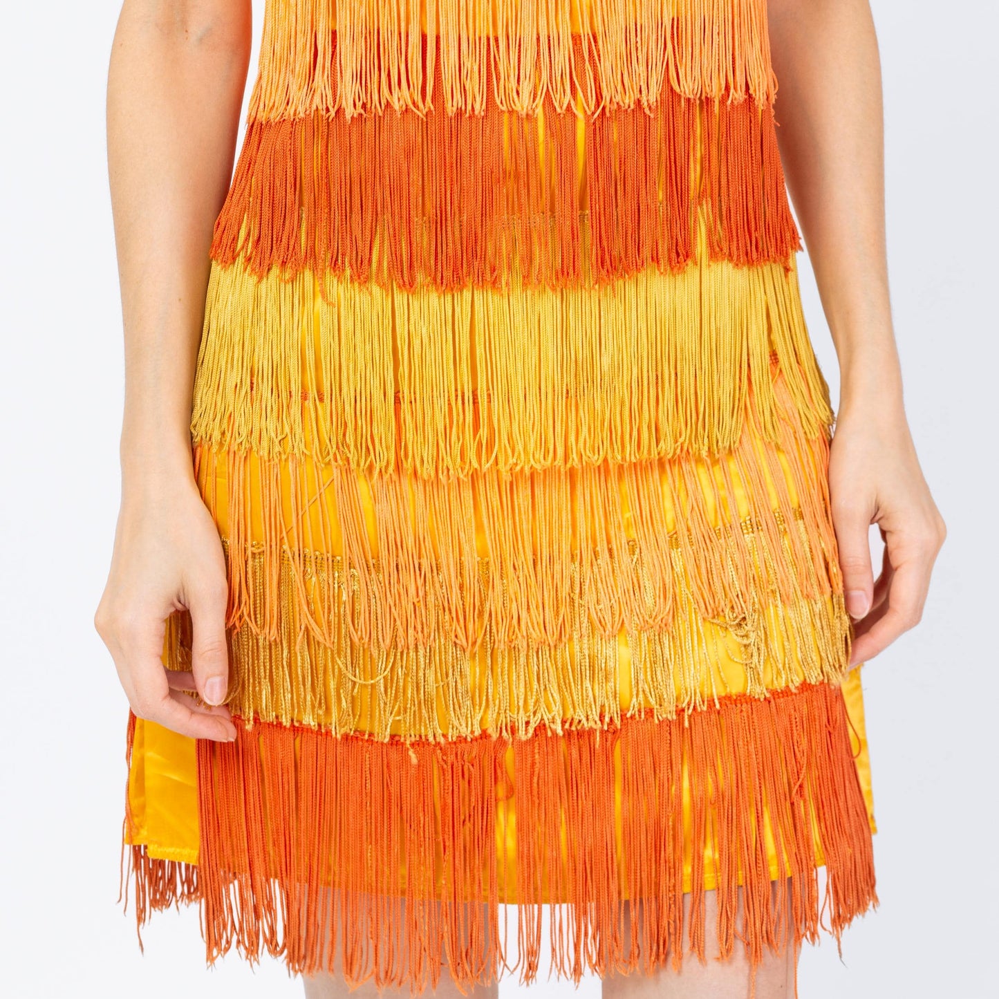 Vintage 60s Yellow & Orange Fringe Flapper Dress - Extra Small | 1920s Gatsby Mini Costume Dress
