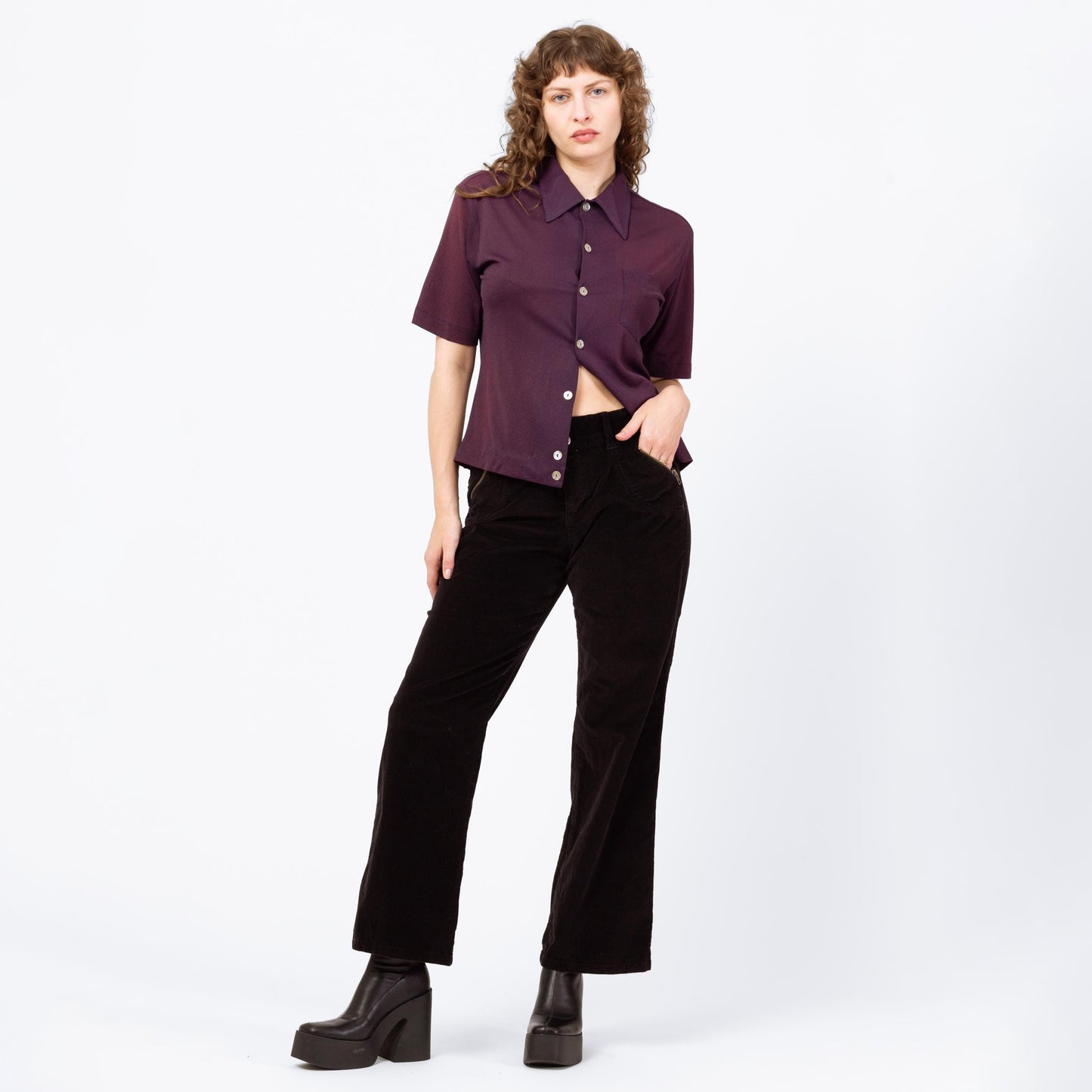 Vintage Y2K Black Corduroy Flared Pants - Medium | Zippered Pocket Pants, Mid Rise Bootcut Trousers