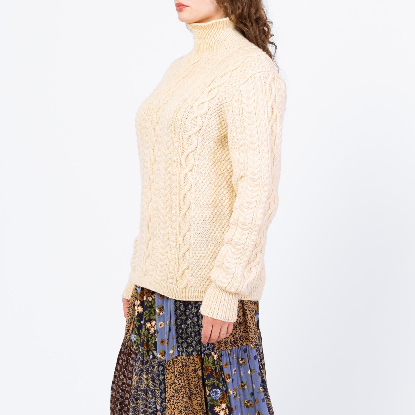 Vintage 70s 80s Irish Cable Knit Turtleneck Sweater - Men's Medium, Women's Large | Slouchy Oversize Cream Wool Fisherman Pullover