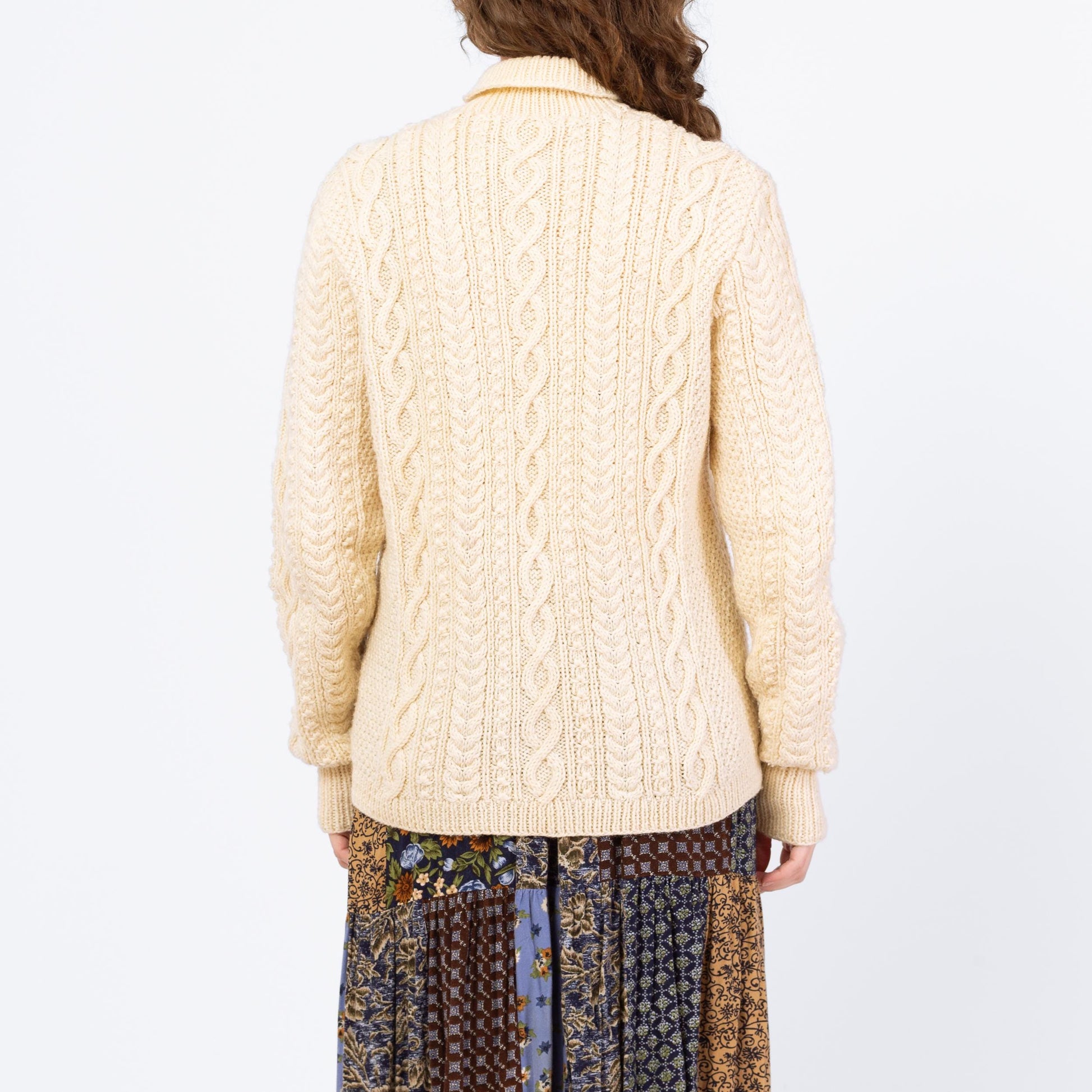 Vintage 70s 80s Irish Cable Knit Turtleneck Sweater - Men's Medium, Women's Large | Slouchy Oversize Cream Wool Fisherman Pullover