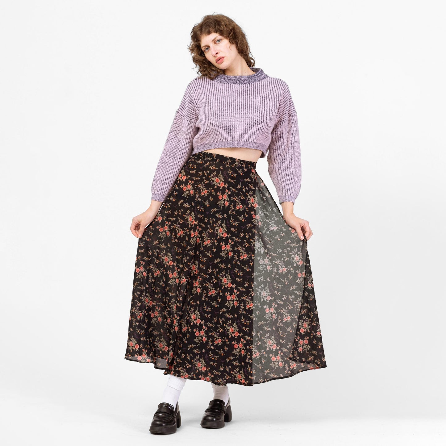Vintage 90s Express Sheer Black Floral Maxi Wrap Skirt - Medium | Compagnie Internationale Boho Flower Print Long Summer Skirt