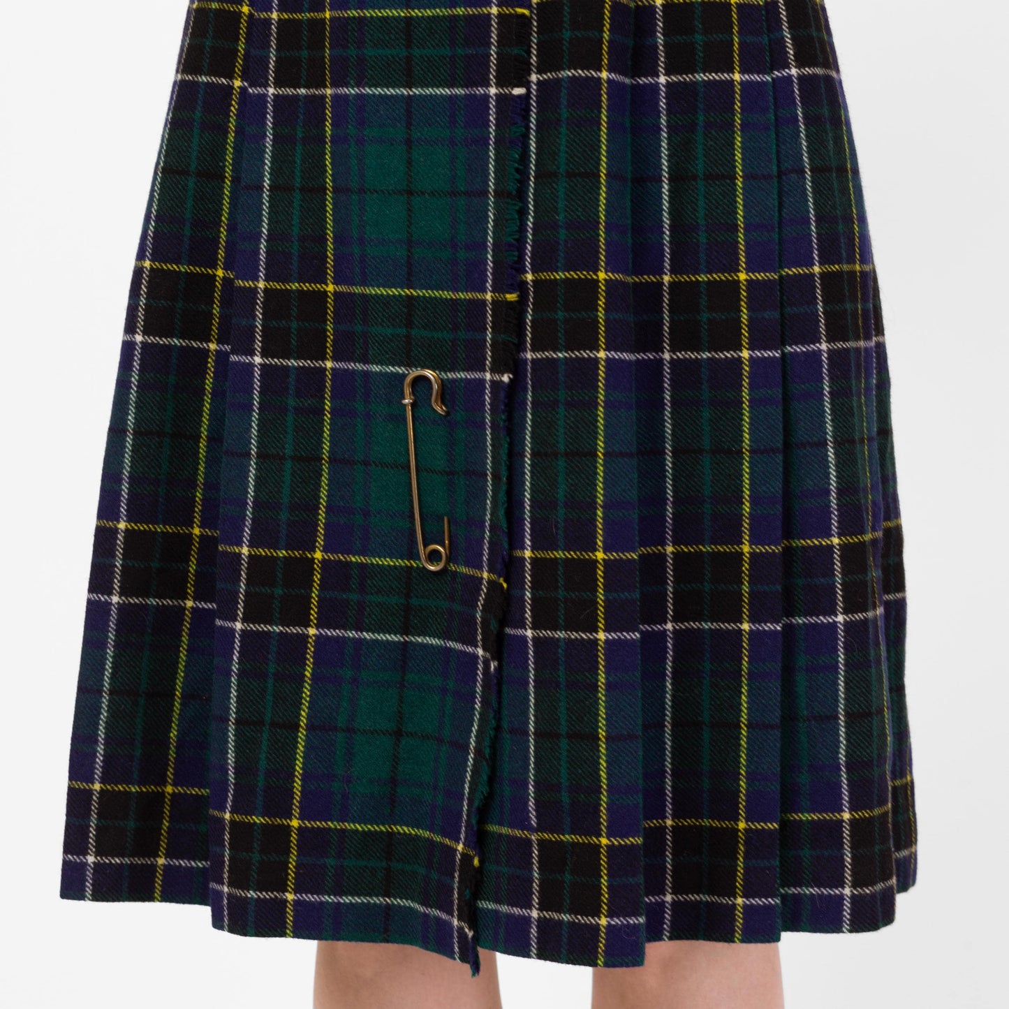 Vintage 60s Green Scottish Tartan Pinafore Dress - Small