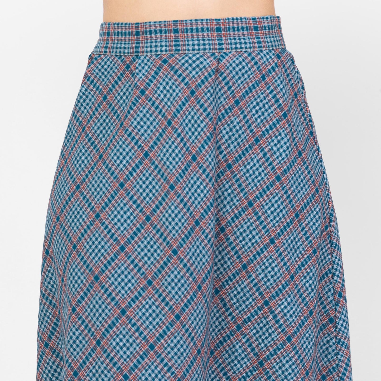Vintage 70s Blue Plaid Maxi Skirt - Small, 26" Waist