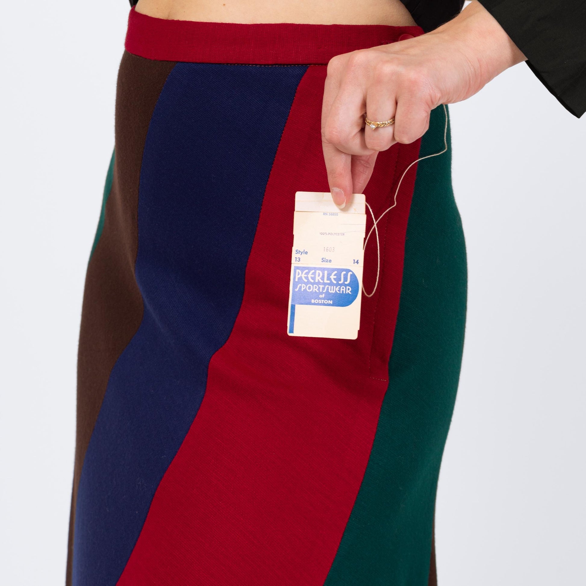 Vintage 70s Mod Jewel Tone Striped Maxi Skirt, NWT - Medium, 28" | High Waisted Scalloped Hem Long Hippie Skirt
