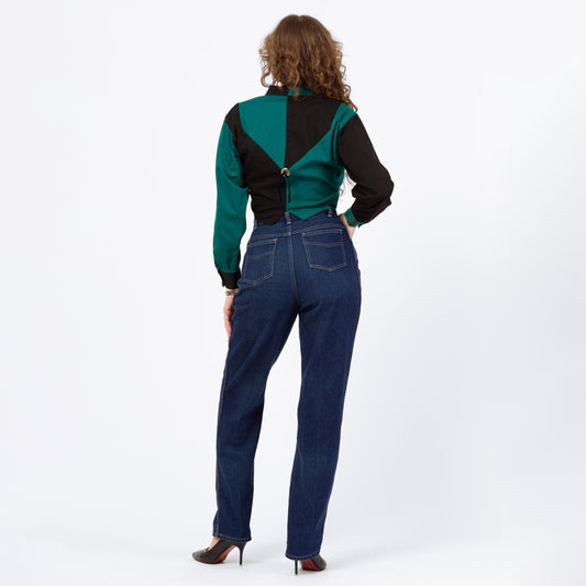 Vintage 80s Dark Wash High Waisted Mom Jeans - Medium, 28" Waist | Tapered Leg Pleated Denim Jeans