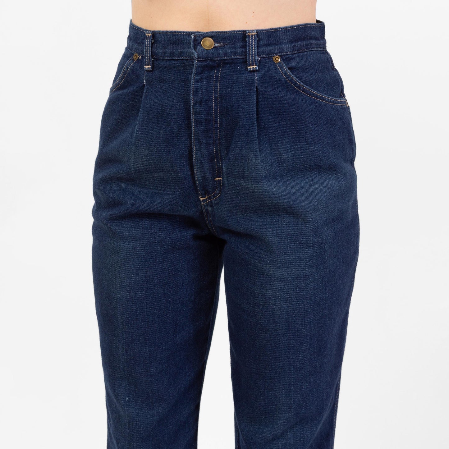 Vintage 80s Dark Wash High Waisted Mom Jeans - Medium, 28" Waist | Tapered Leg Pleated Denim Jeans