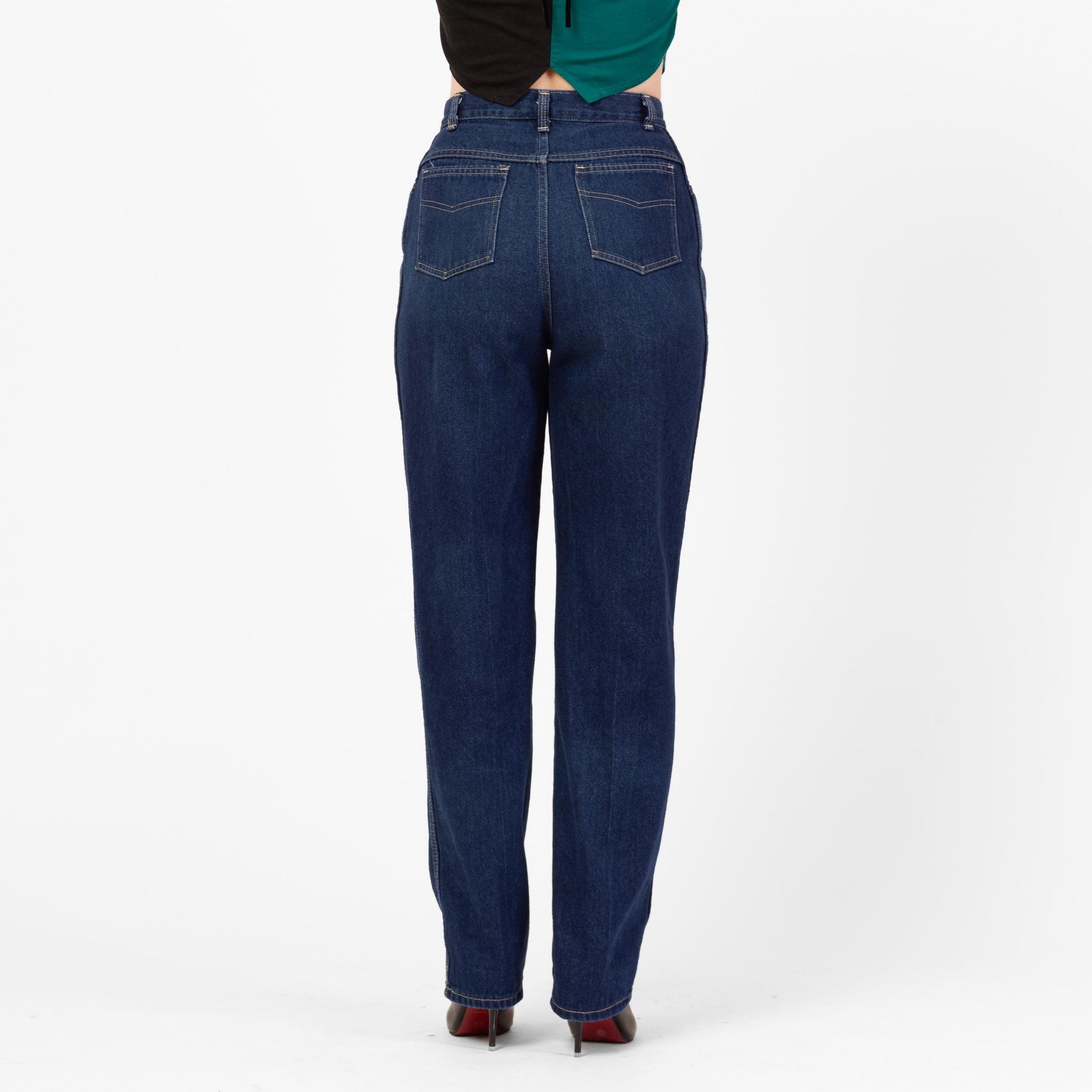 Vintage 80s Dark Wash High Waisted Mom Jeans - Medium, 28" Waist | Tapered Leg Pleated Denim Jeans