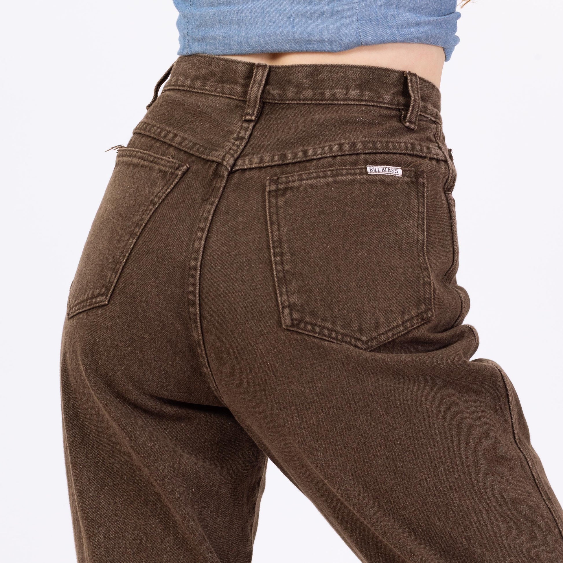 Vintage 90s Faded Brown High Waisted Jeans - Medium, 28" Waist | Denim Tapered Leg Yoked Waist Mom Jeans