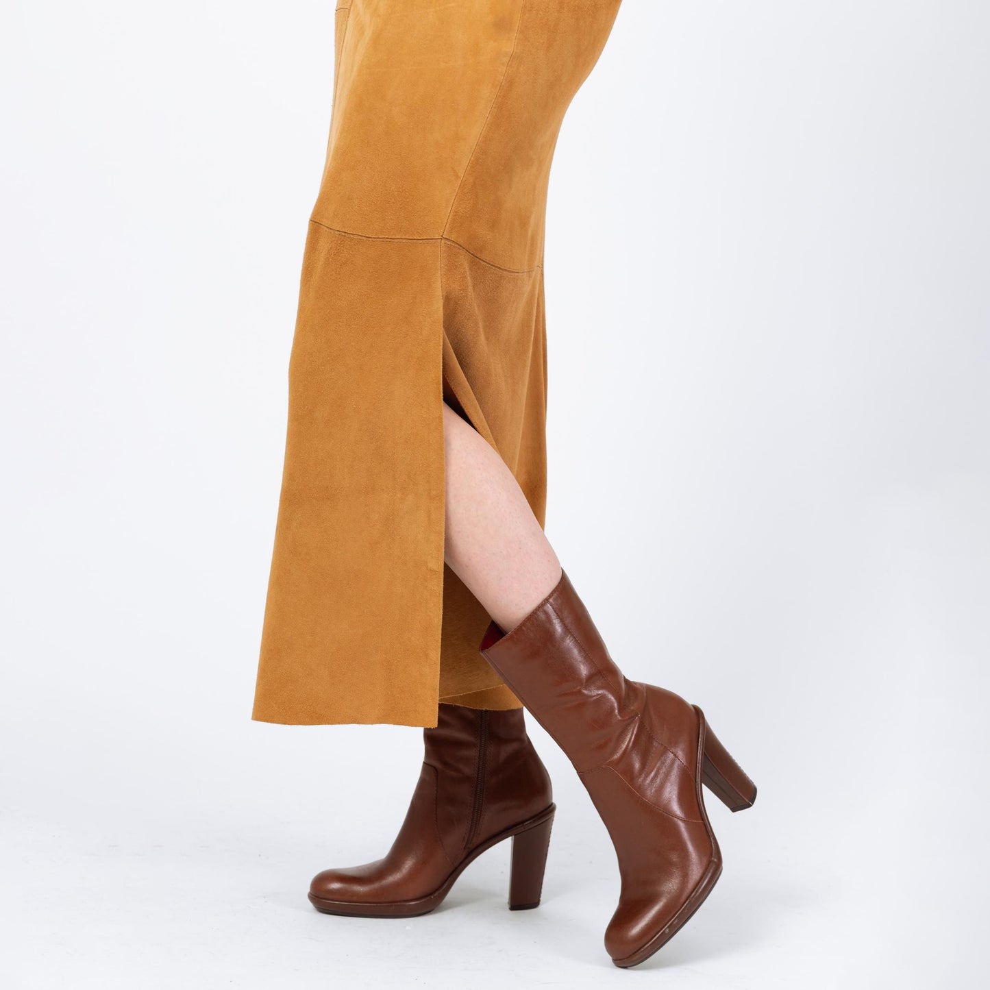 Vintage 90s Boho Tan Suede Patchwork Maxi Skirt - Medium, 29"-30" Waist | Soft Leather High Waisted A Line Long Western Skirt