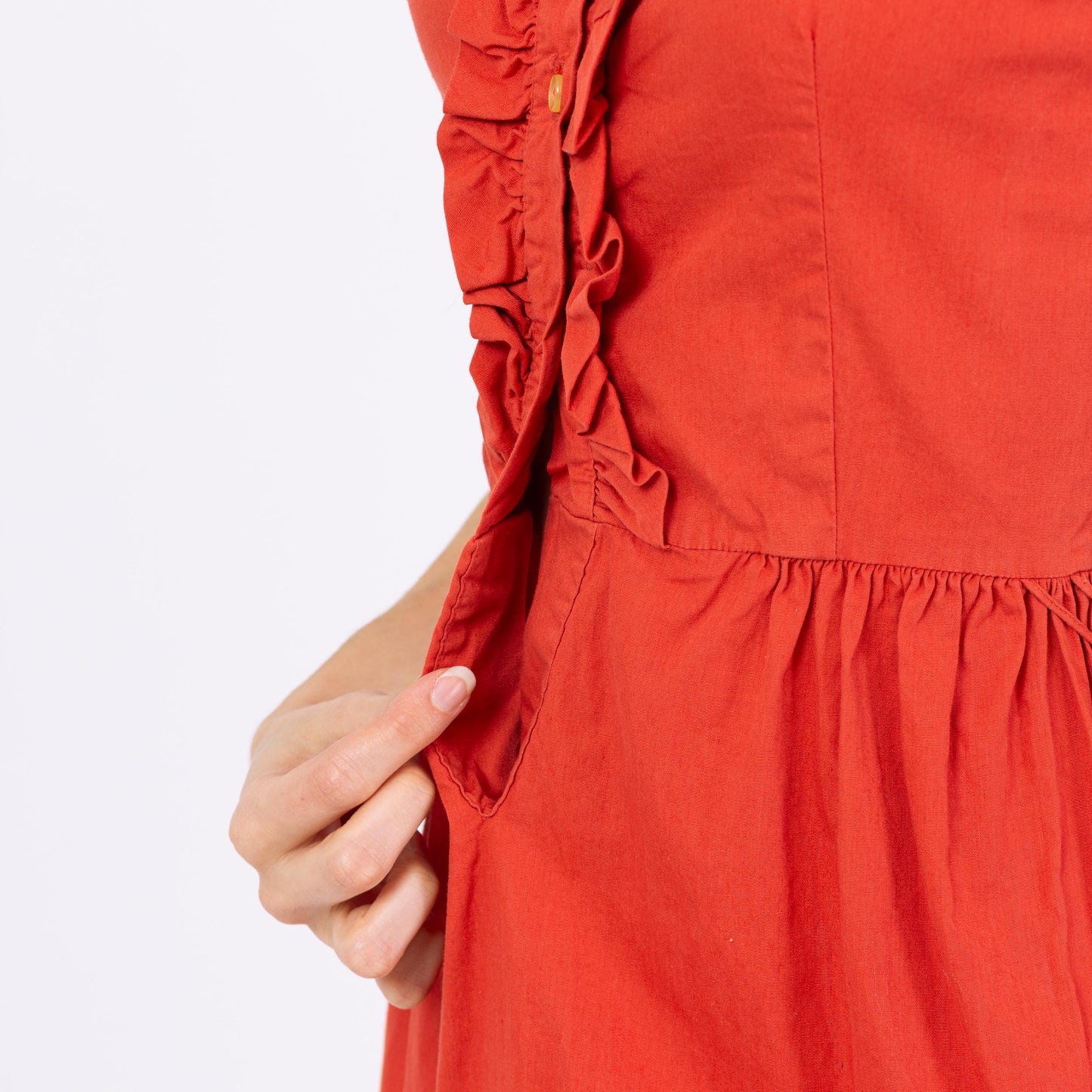 Vintage 50s 60s Salmon Pink Belted Shirtdress - Extra Small | Short Sleeve Ruffle Neck Button Up Mini Dress