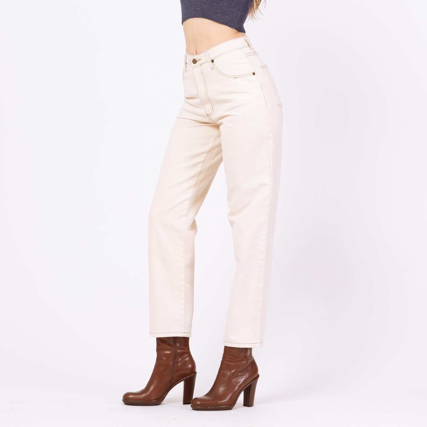Vintage 90s Ecru High Waisted Jeans - Small, 26" Waist | Contempo Casuals Cream Off-White Straight Leg Denim Mom Jeans